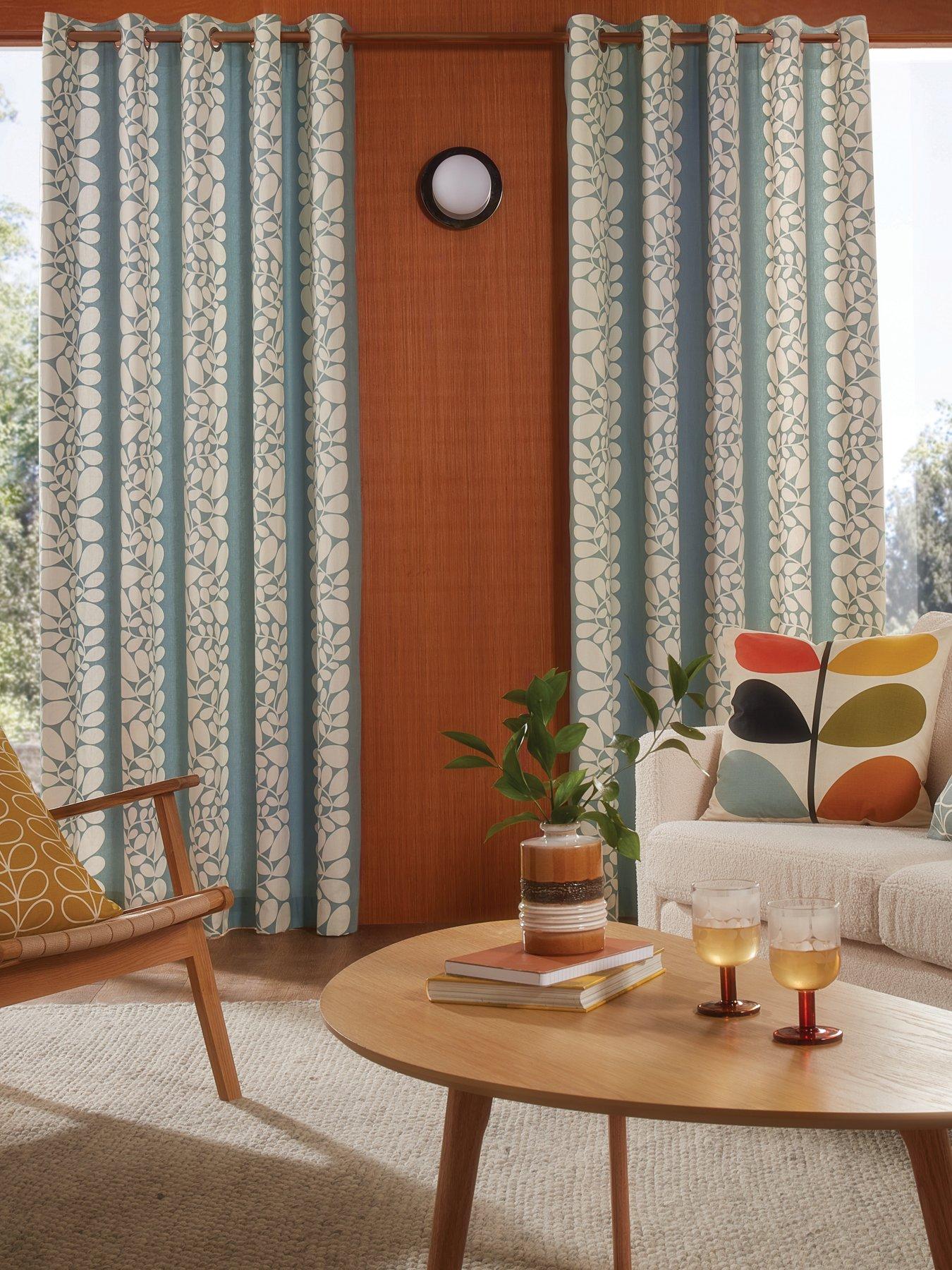 Orla Kiely Sycamore Stripe Lined Eyelet Curtains Duckegg