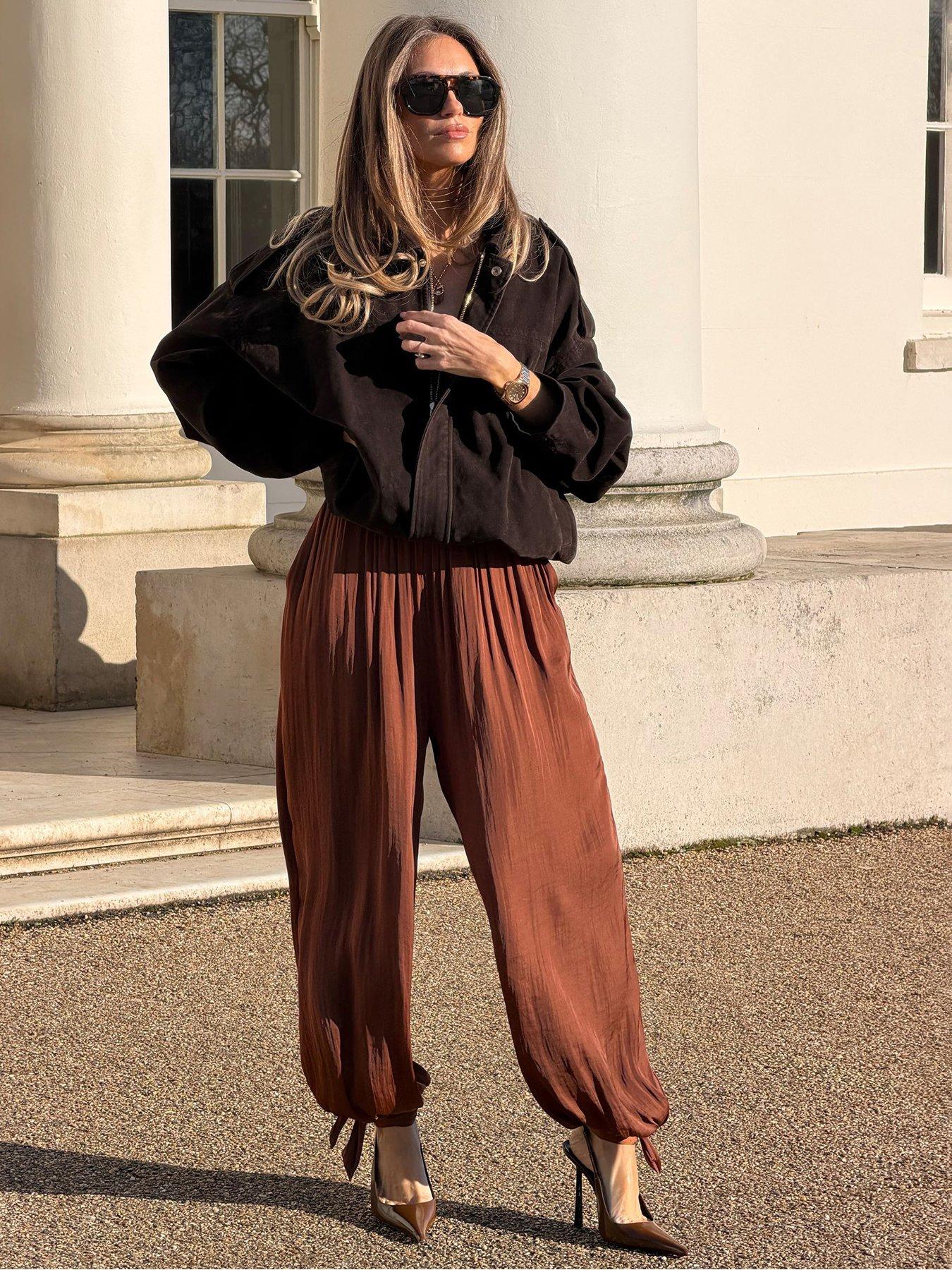 Image 1 of 4 of Friends Like These Satin Tie Side Balloon Trouser - Brown