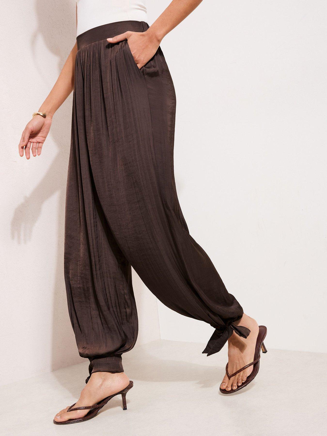 Image 1 of 4 of Friends Like These Satin Tie Side Balloon Trouser - Brown