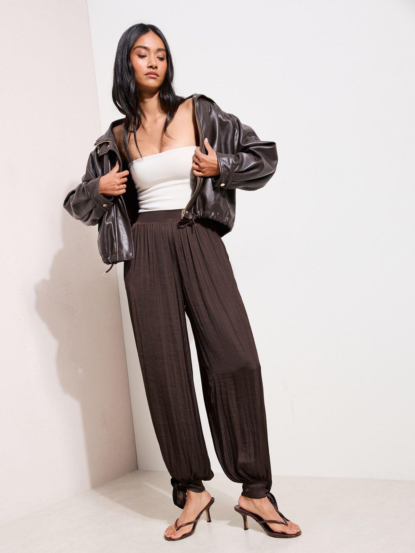 Image 3 of 4 of Friends Like These Satin Tie Side Balloon Trouser - Brown