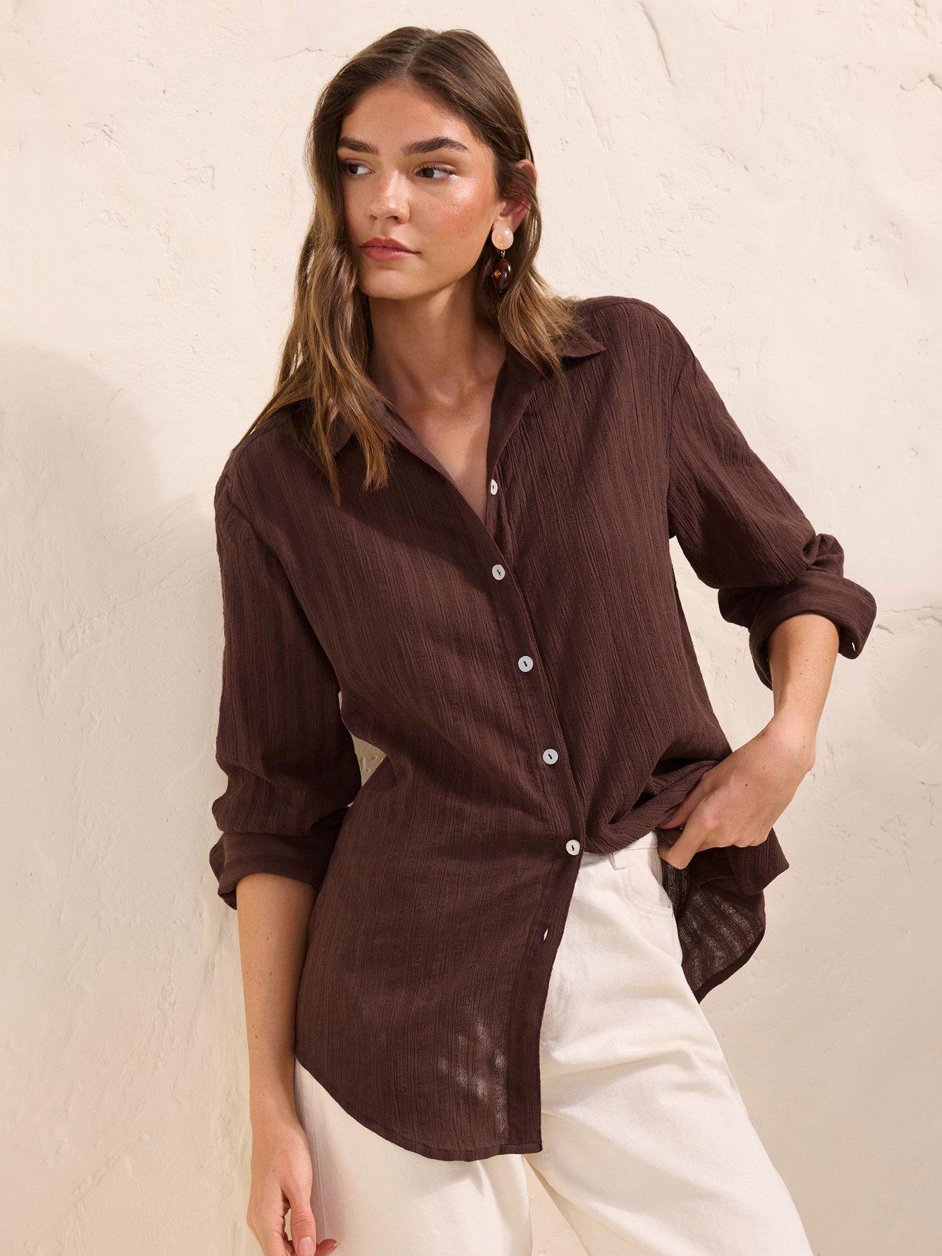 Friends Like These Textured Oversize Shirt, Brown, Size 8, Women