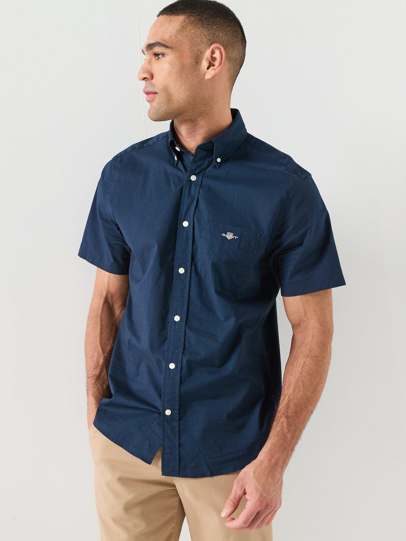 GANT Regular Fit Classic Poplin Short Sleeve Shirt - Navy