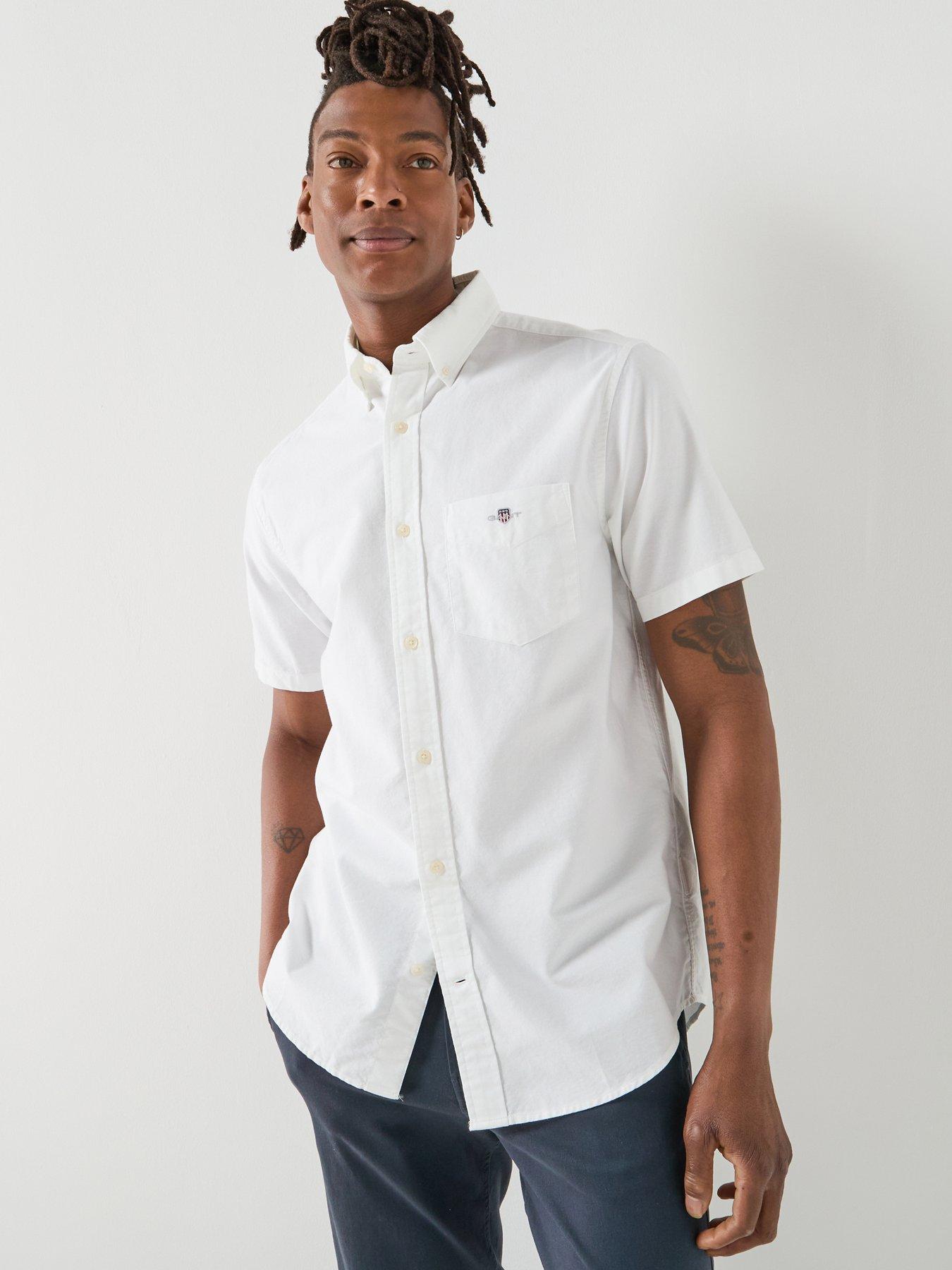 GANT Regular Fit Classic Oxford Short Sleeve Shirt, White, Size 3Xl, Men