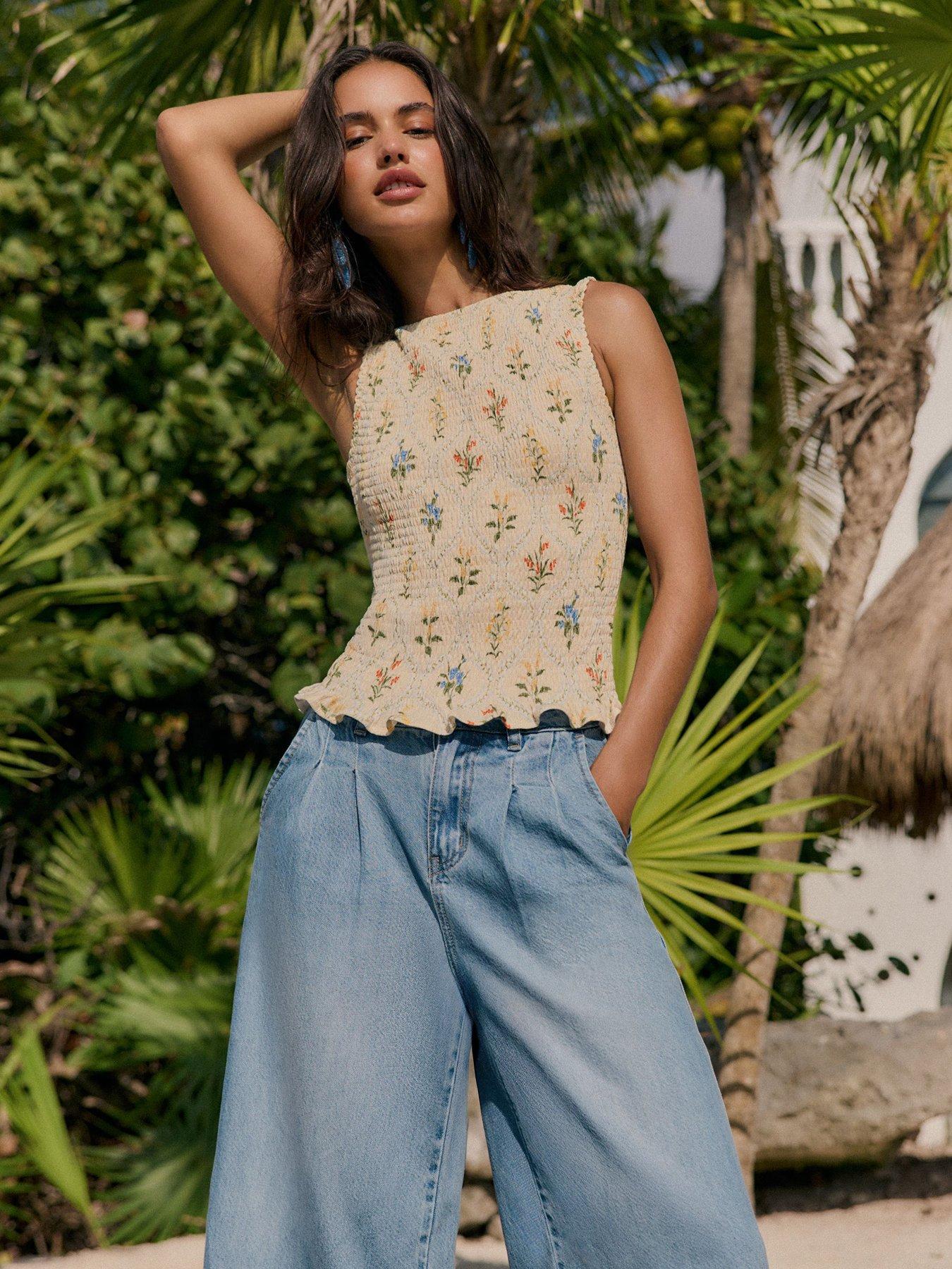 Image 1 of 5 of Friends Like These Crinkle Button Print Top