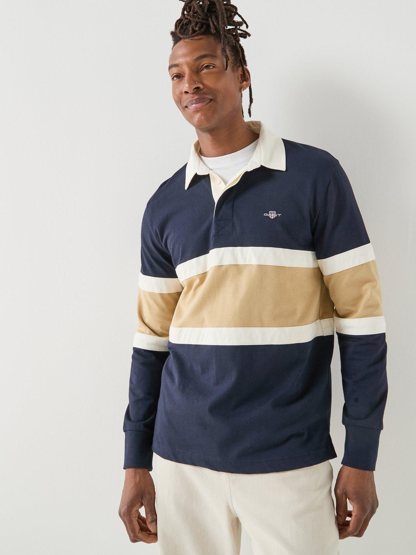 GANT Cut & Sew Rugger Rugby Long Sleeve Polo Shirt, Navy, Size 2Xl, Men