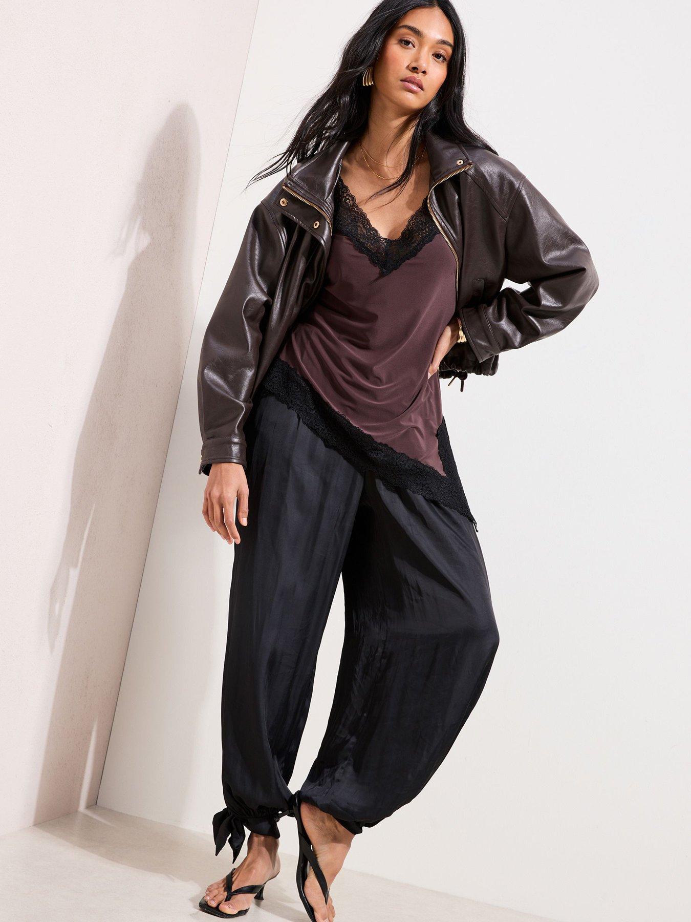 Image 3 of 4 of Friends Like These Satin Tie Side Balloon Trouser - Black