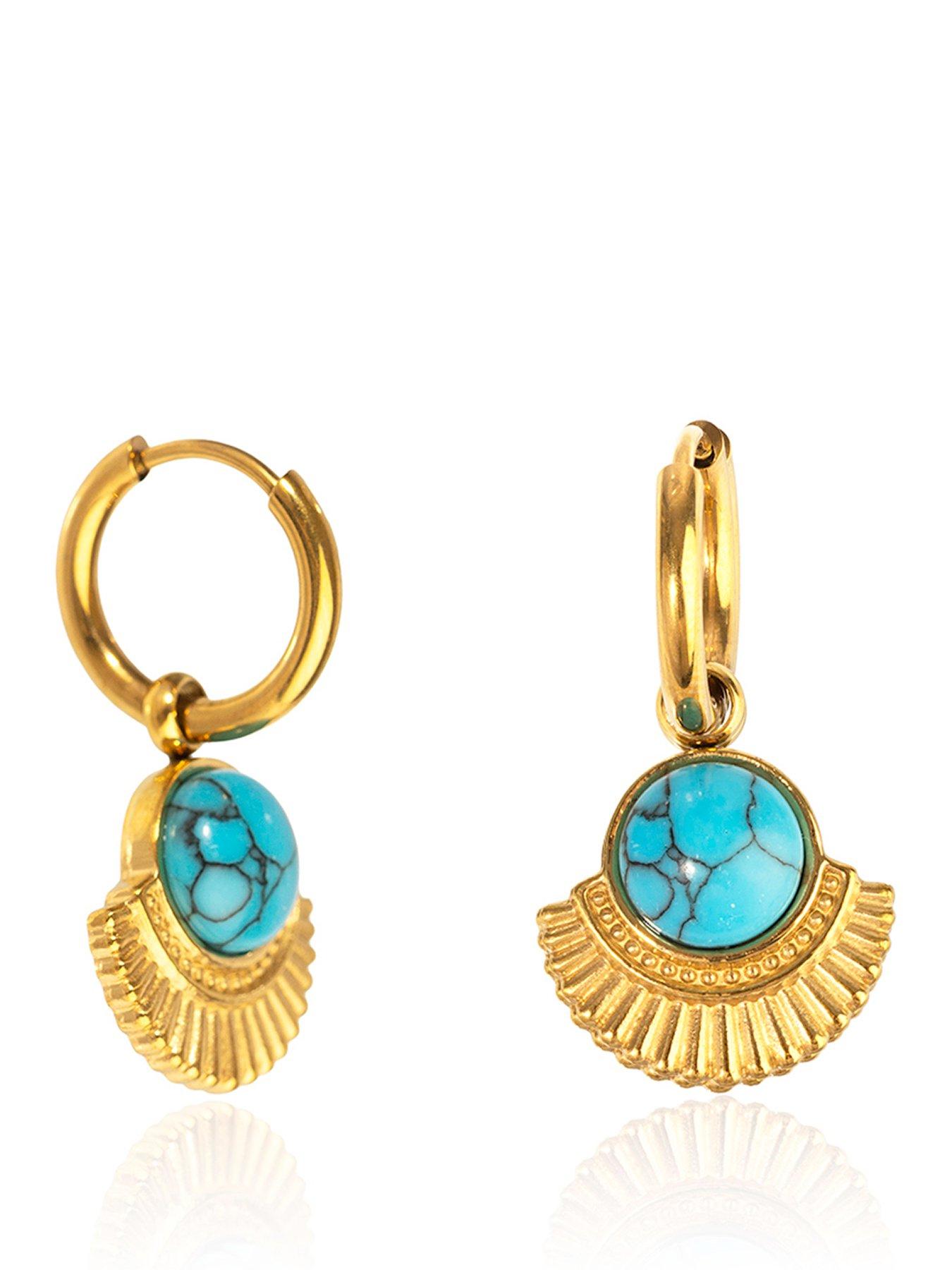 The Love Collection Gold Plated Stainless Steel Boho Turquoise Charm Hoop