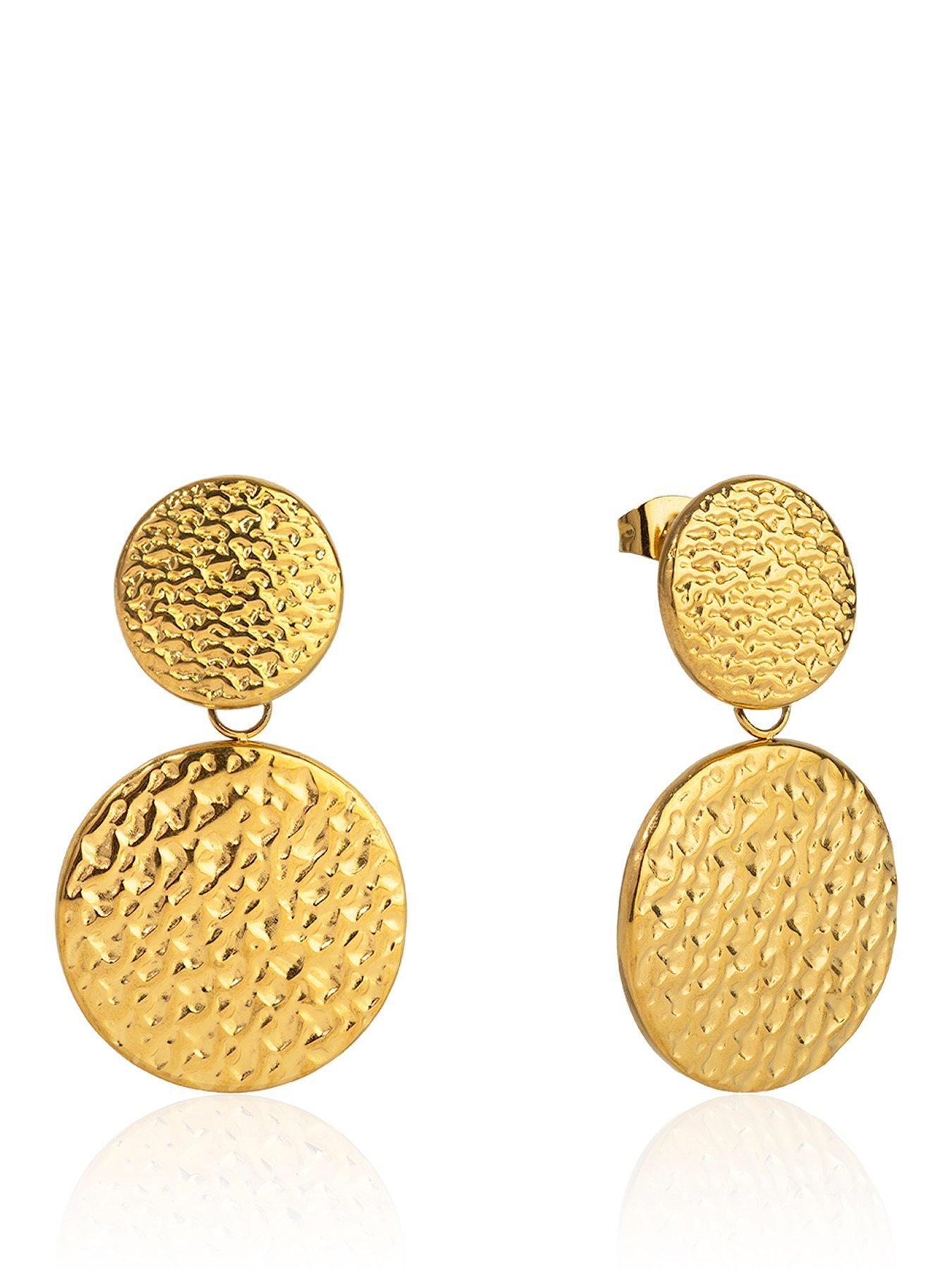 The Love Collection Gold Plated Stainless Steel Hammered Circle Drop Earrings