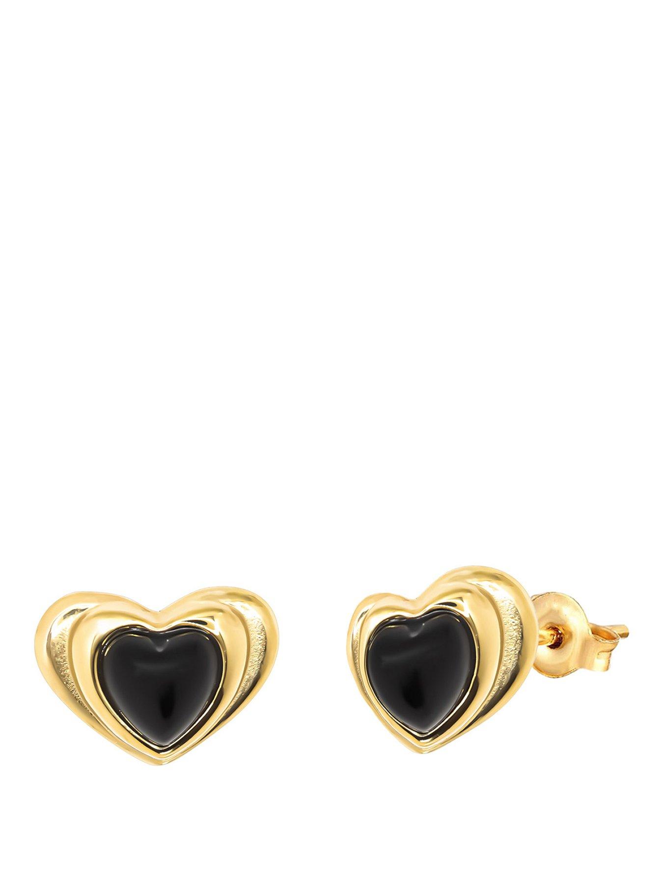 The Love Collection Gold Plated Stainless Steel Black Heart Stud Earrings