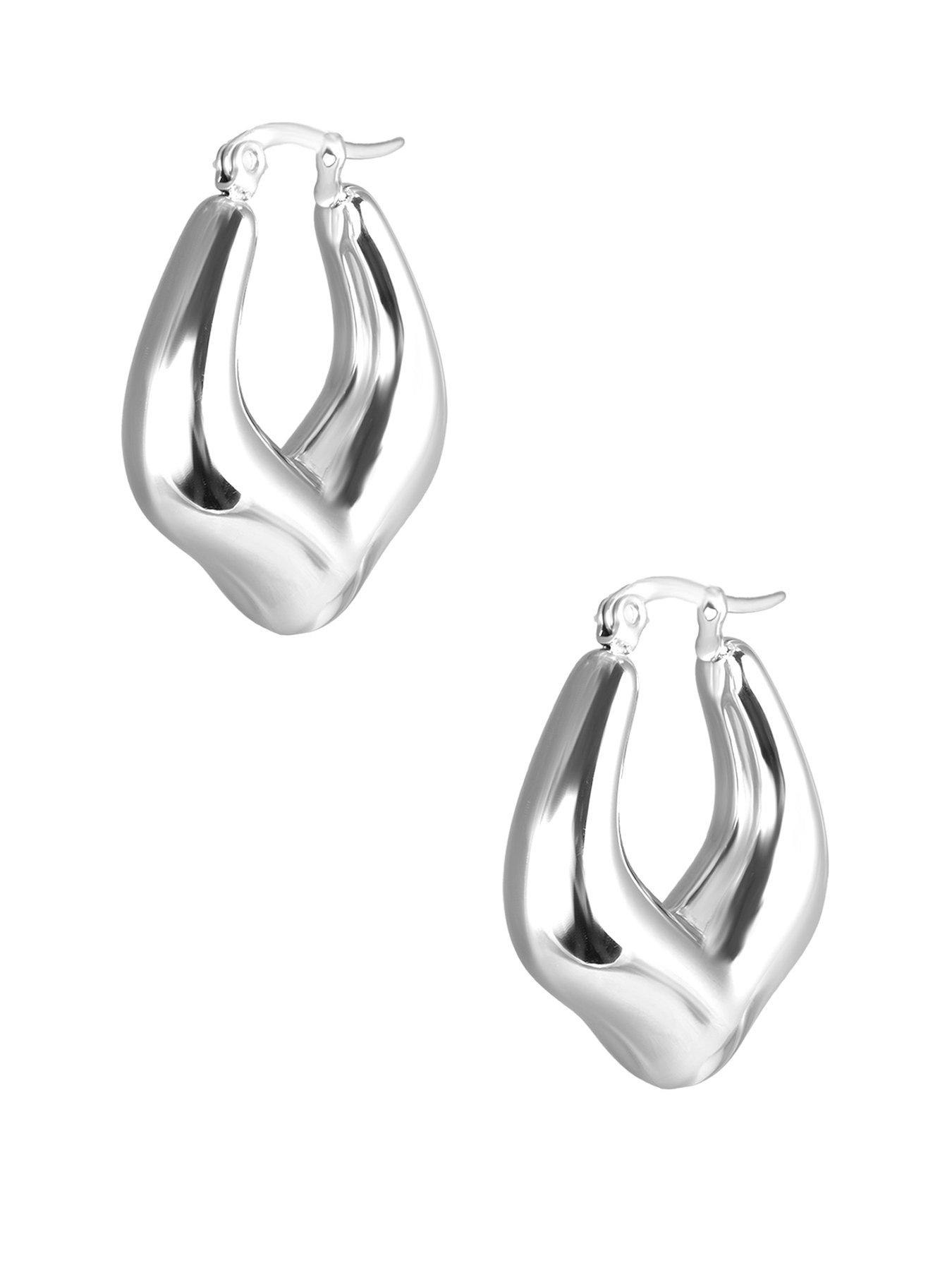 The Love Collection Stainless Steel Chunky V Shaped Creole Earrings