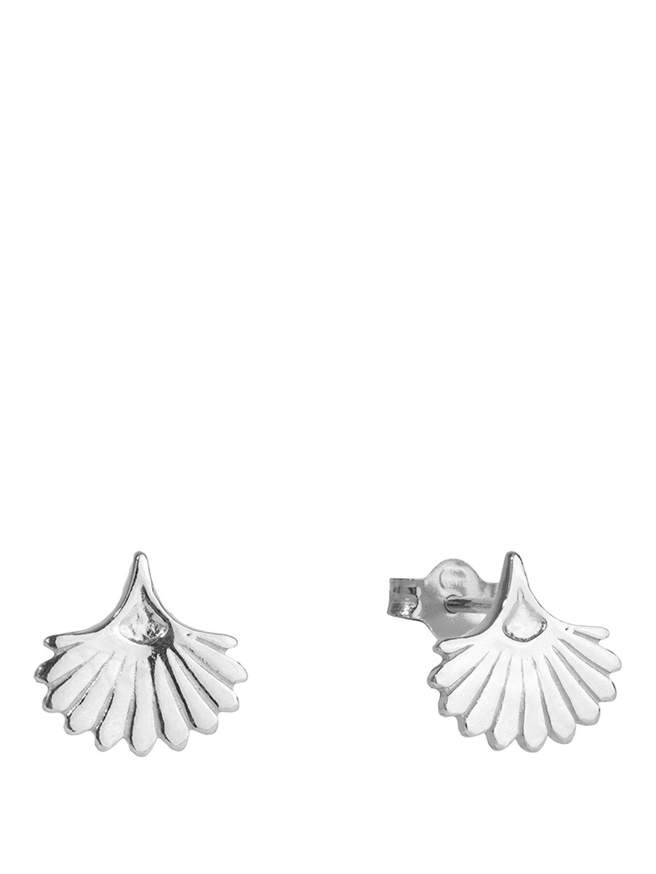 The Love Collection Sterling Silver Fan Shaped Stud