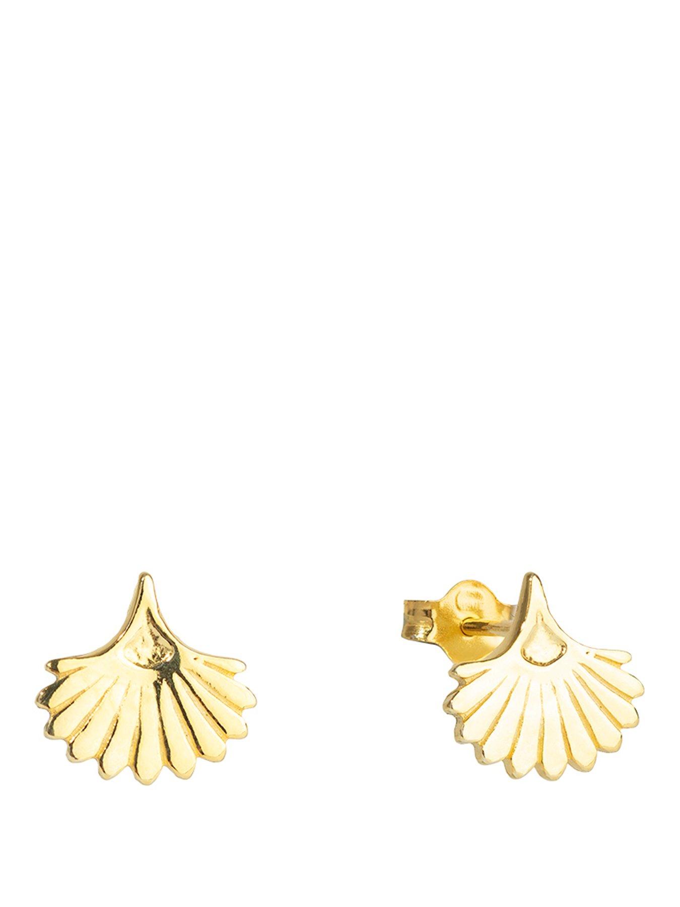 Image 1 of 5 of The Love Collection Gold Plated Sterling Silver Fan Shaped Stud