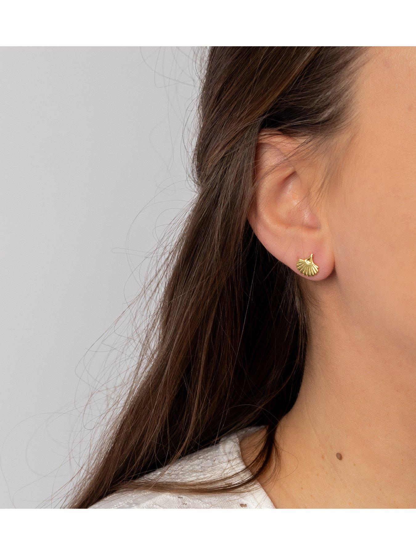 Image 2 of 5 of The Love Collection Gold Plated Sterling Silver Fan Shaped Stud
