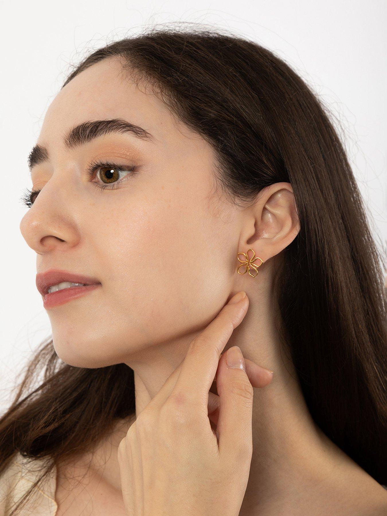 Image 2 of 5 of The Love Collection Gold Plated Sterling Silver Open Flower Studs