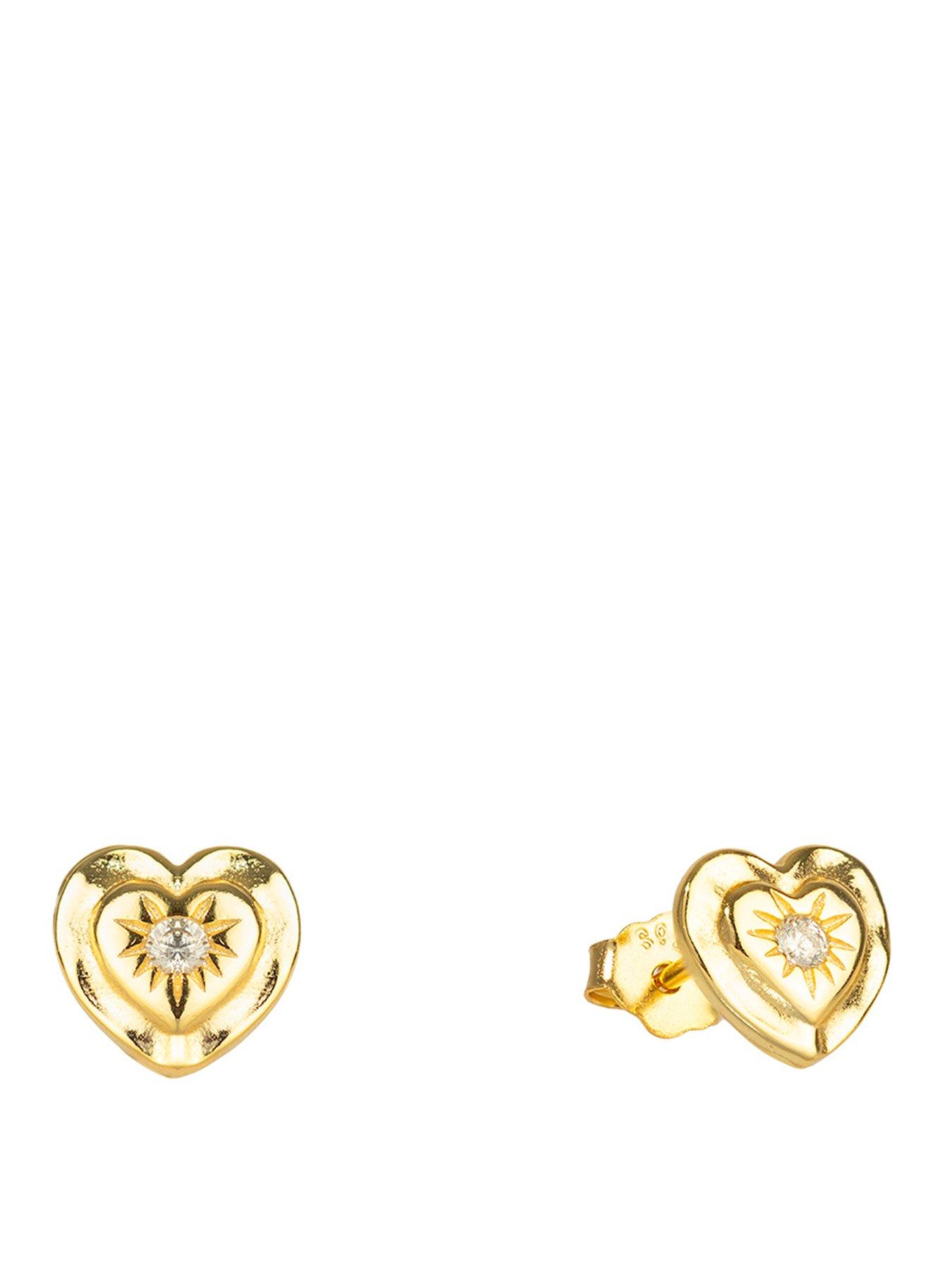Image 1 of 5 of The Love Collection Gold Plated Sterling Silver CZ Heart Studs