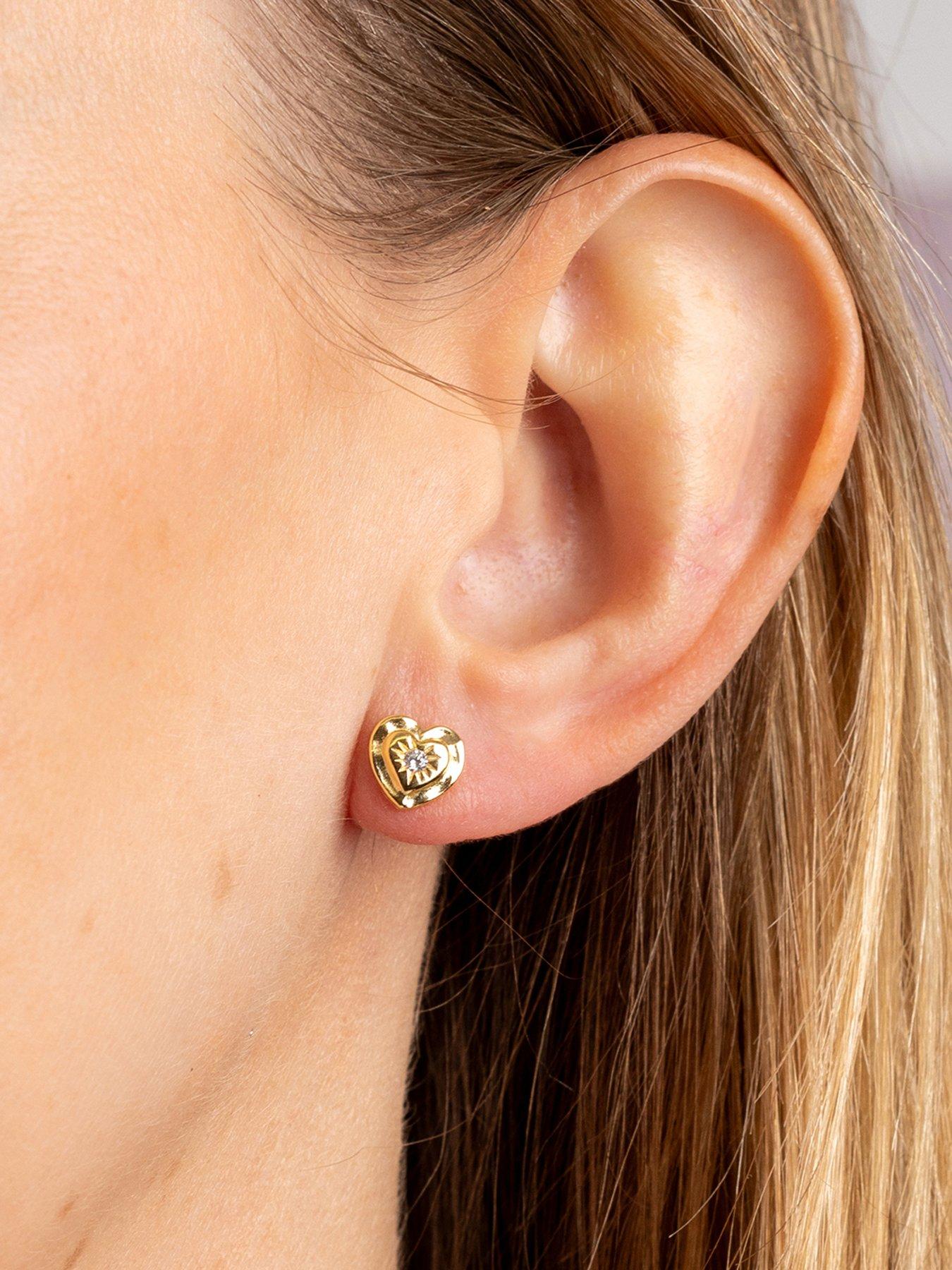 Image 2 of 5 of The Love Collection Gold Plated Sterling Silver CZ Heart Studs