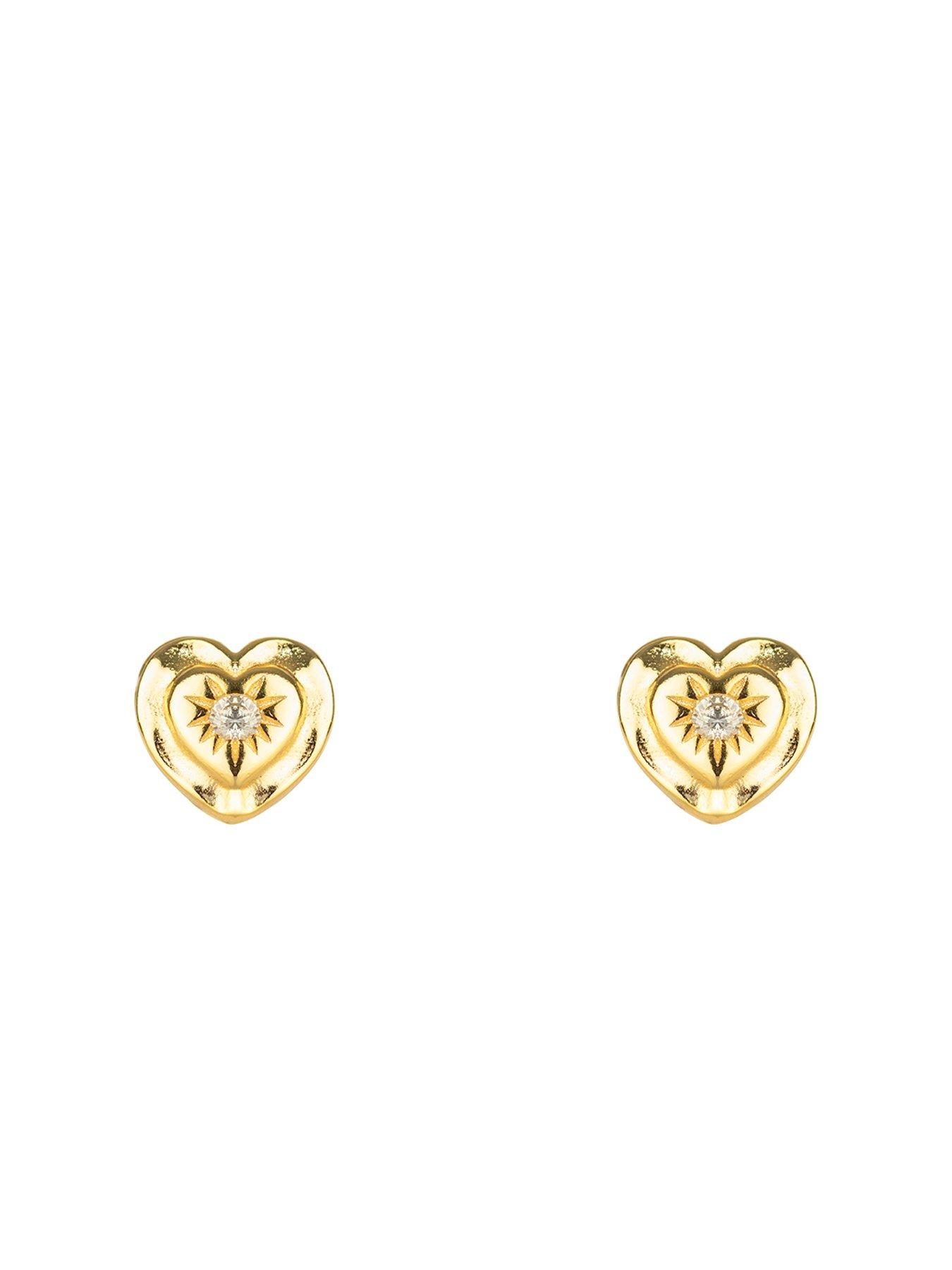 Image 3 of 5 of The Love Collection Gold Plated Sterling Silver CZ Heart Studs