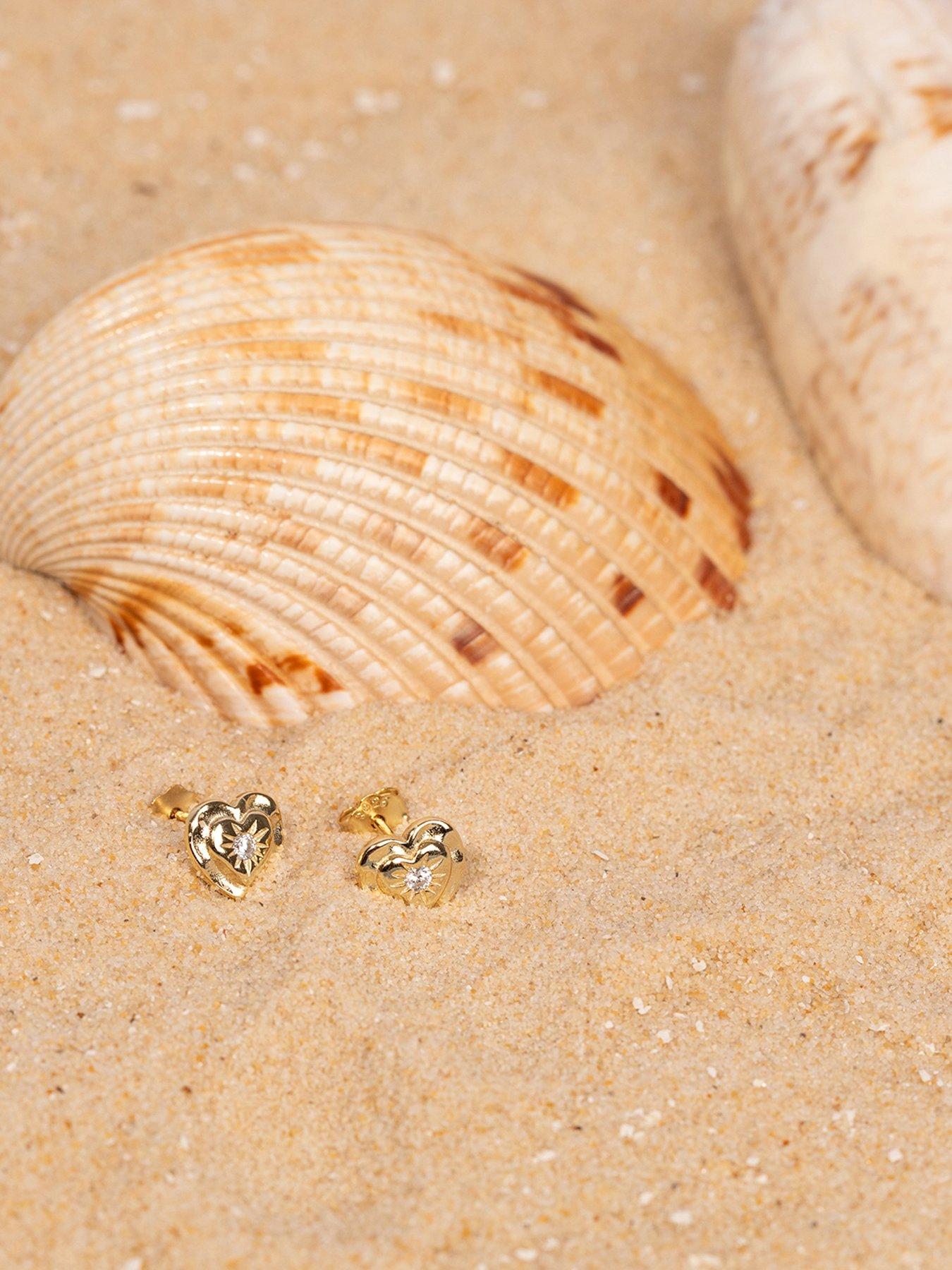 Image 4 of 5 of The Love Collection Gold Plated Sterling Silver CZ Heart Studs