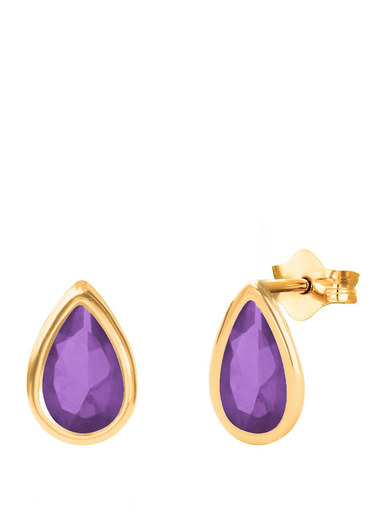 The Love Collection 9ct Yellow Gold Amethyst Teardrop Rubover Stud
