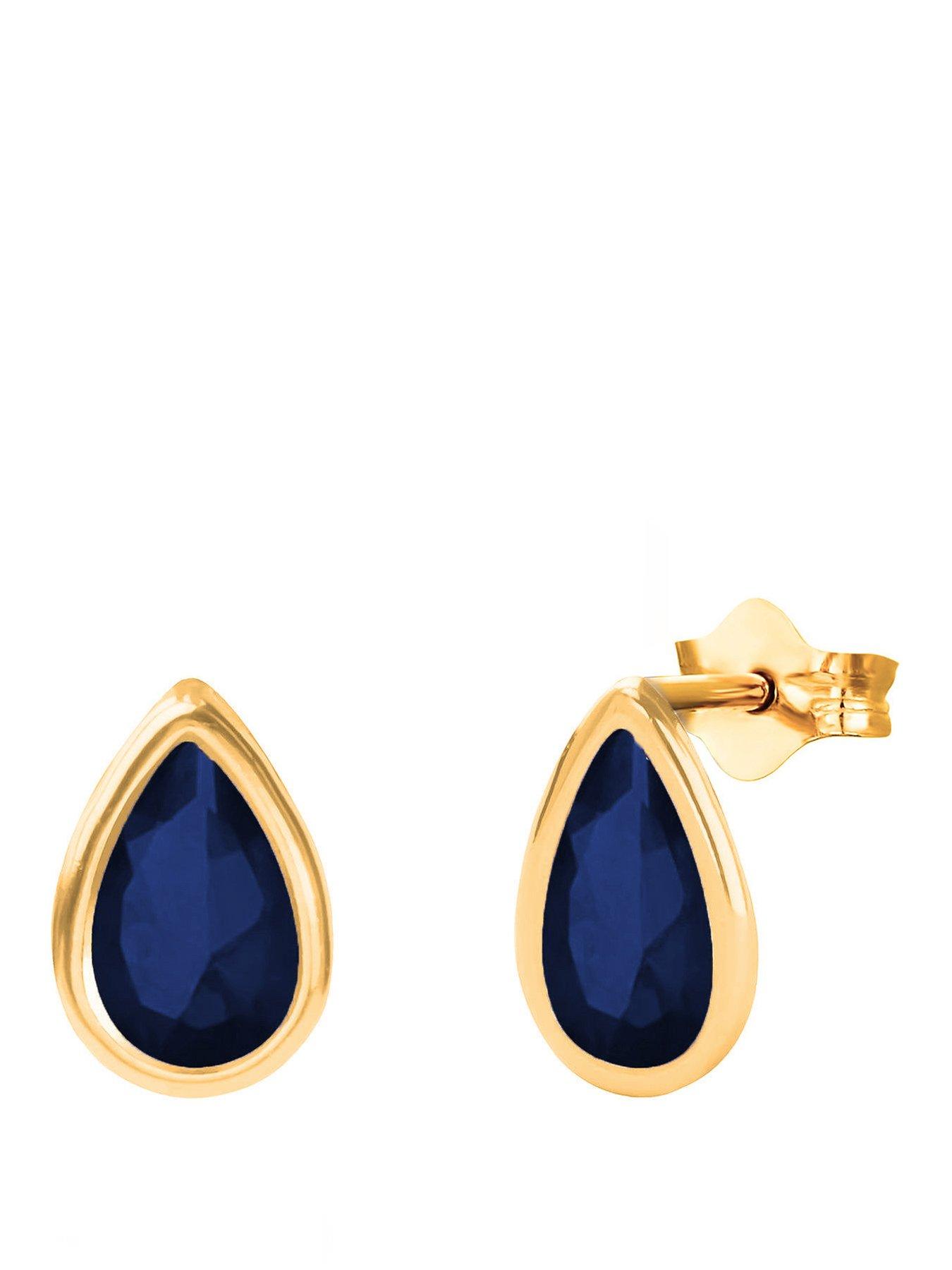 The Love Collection 9ct Yellow Gold Sapphire Teardrop Rubover Stud