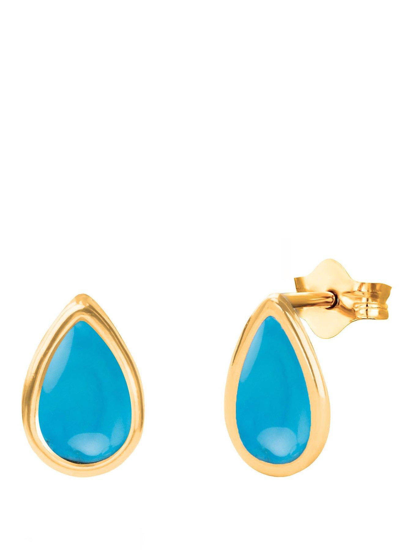 The Love Collection 9ct Yellow Gold Turquoise Teardrop Rubover Stud