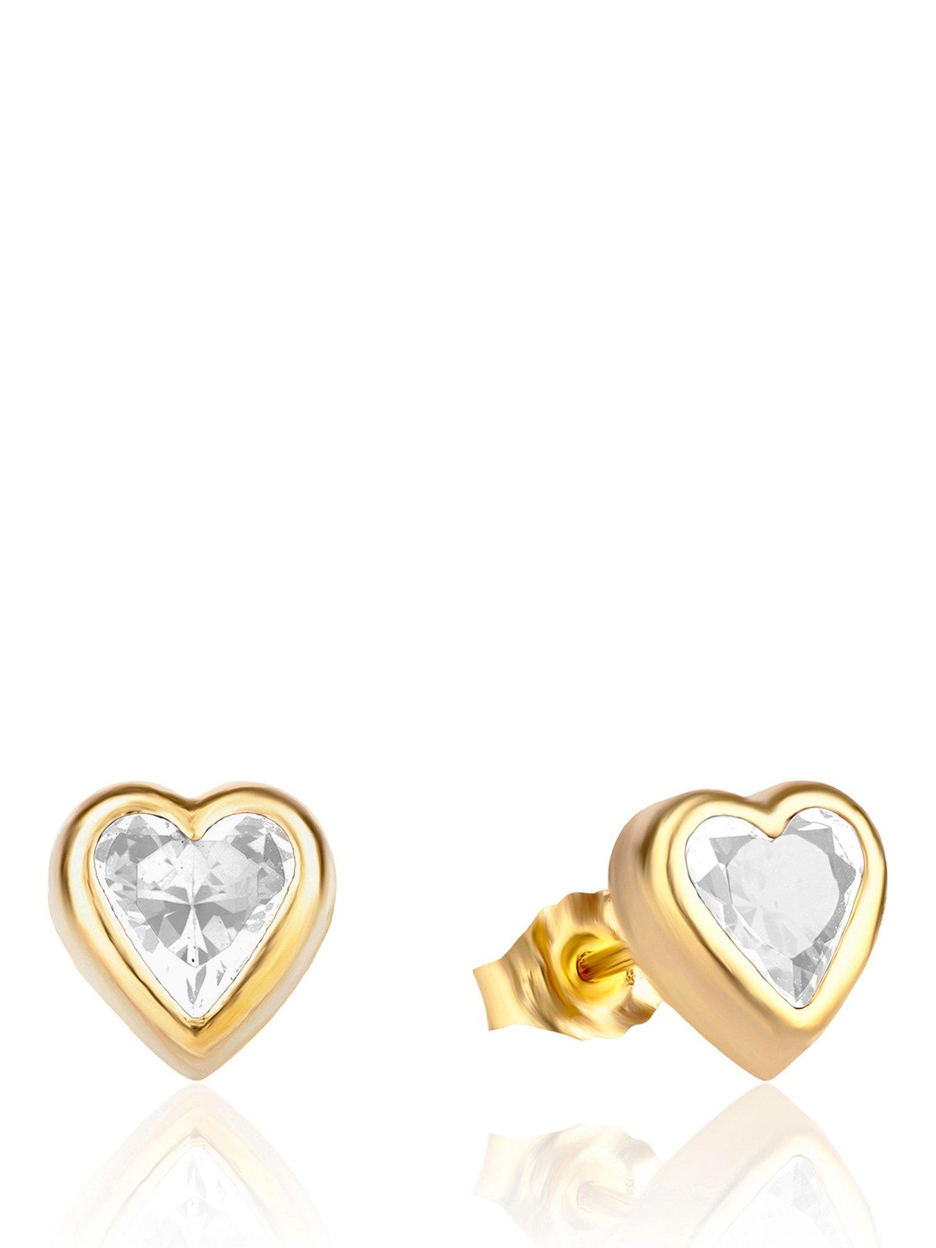 The Love Collection 9ct Yellow Gold Rubover Heart Studs