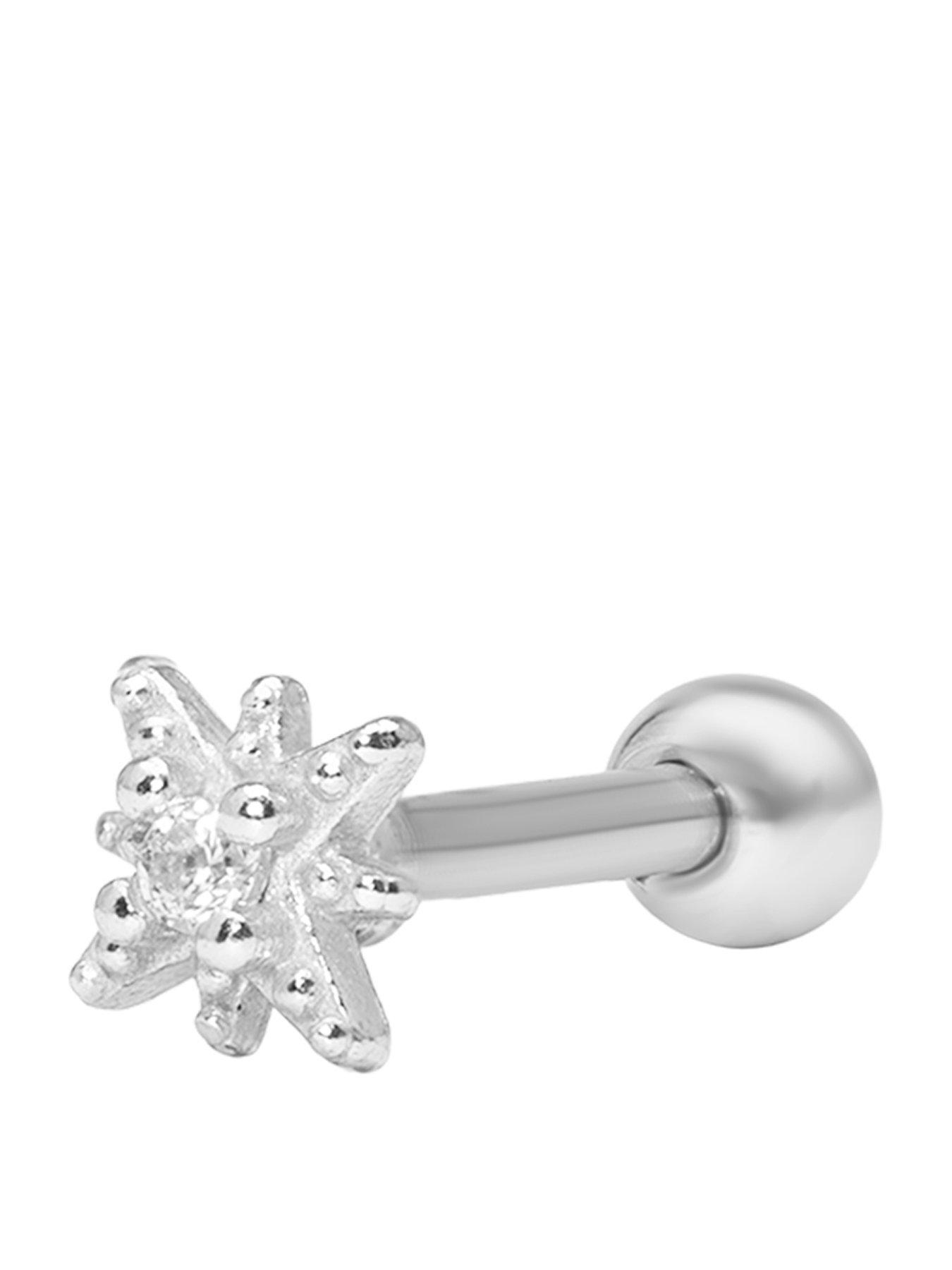 The Love Collection Starburst Sterling Silver ball back CZ Stud SINGLE