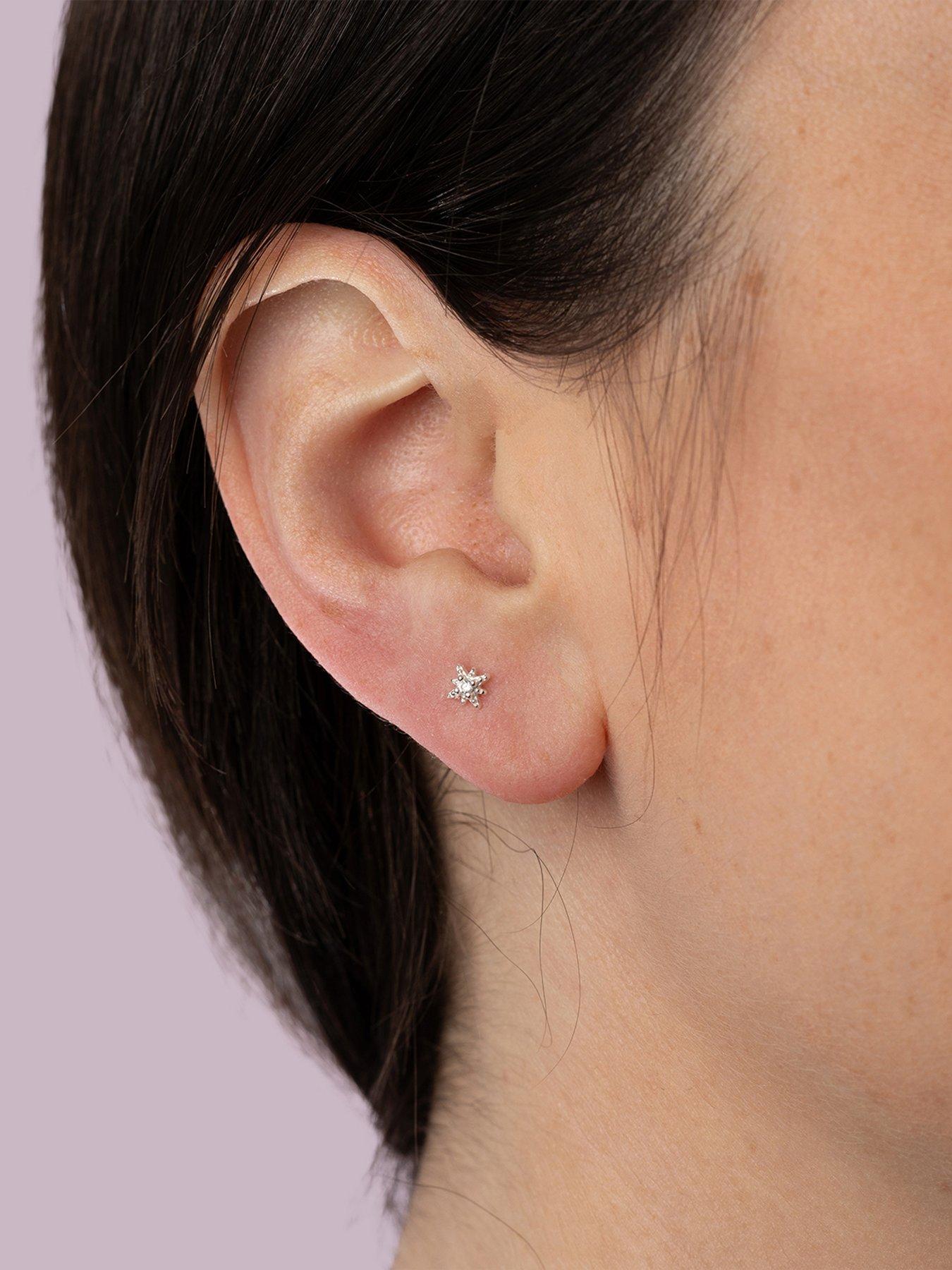 Image 2 of 4 of The Love Collection Starburst Sterling Silver ball back CZ Stud SINGLE