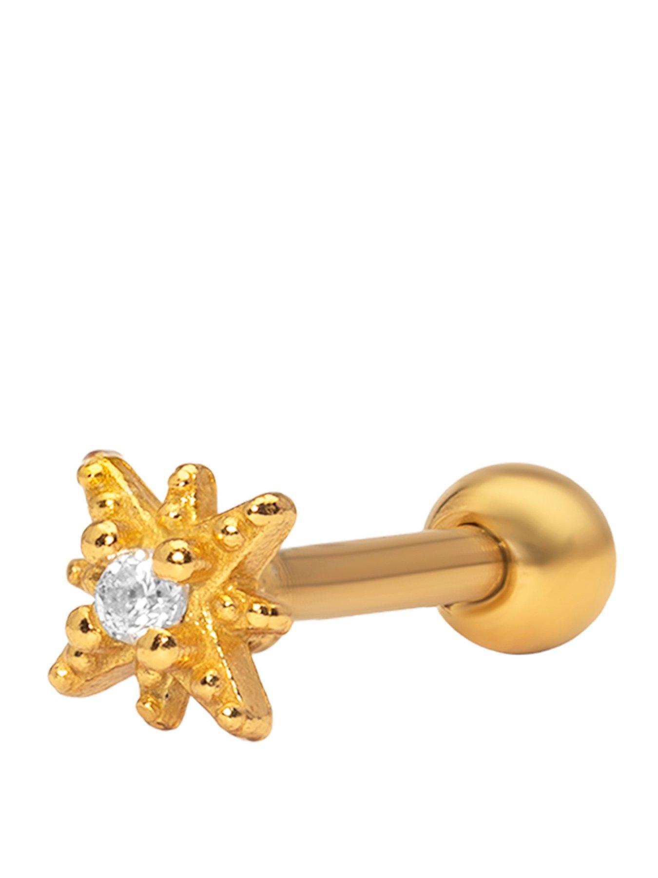 The Love Collection Gold Plated Starburst Sterling Silver ball back CZ Stud SINGLE
