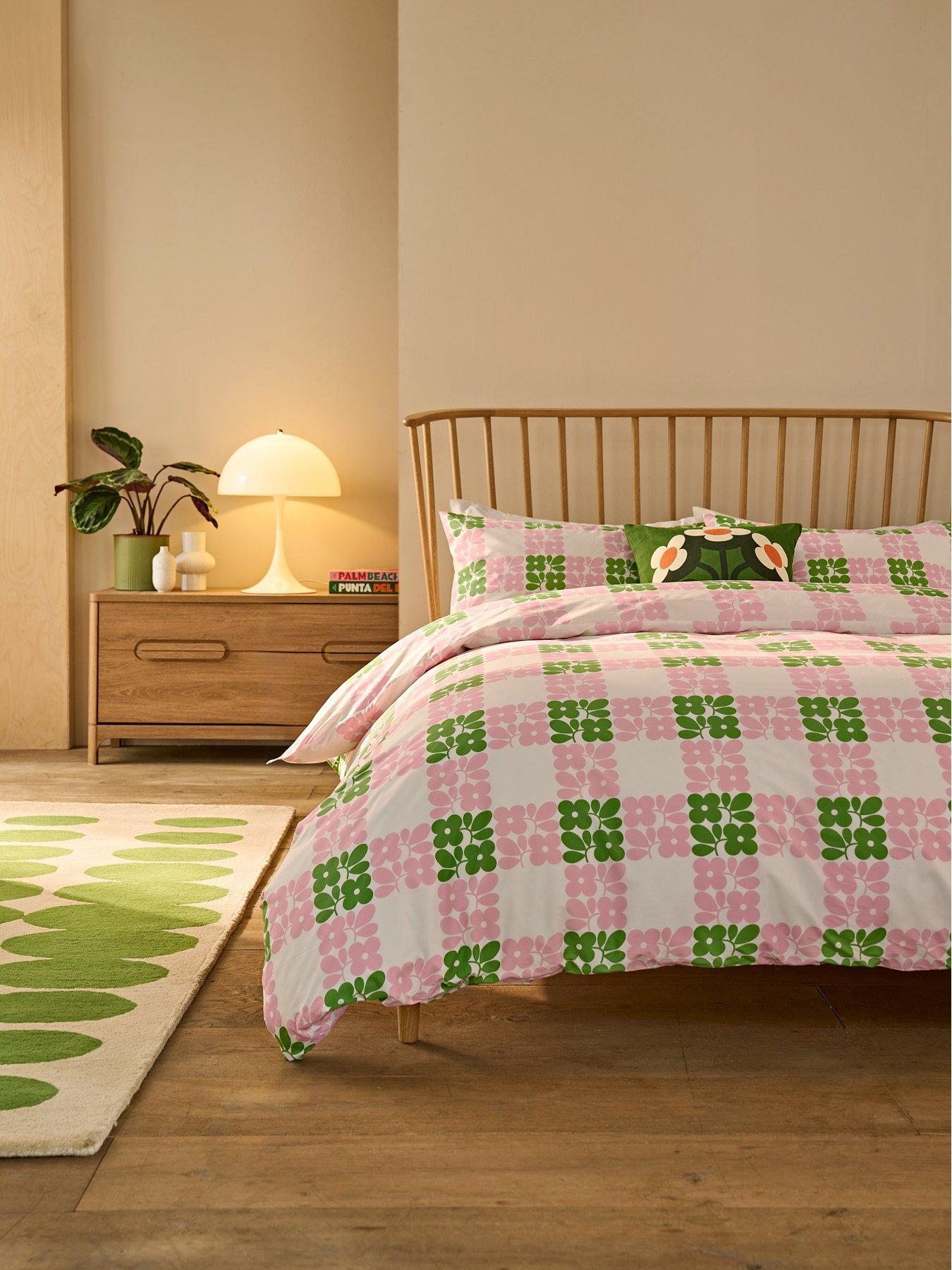Orla Kiely Floret Check 100% Cotton Dill Pink Quilt Set