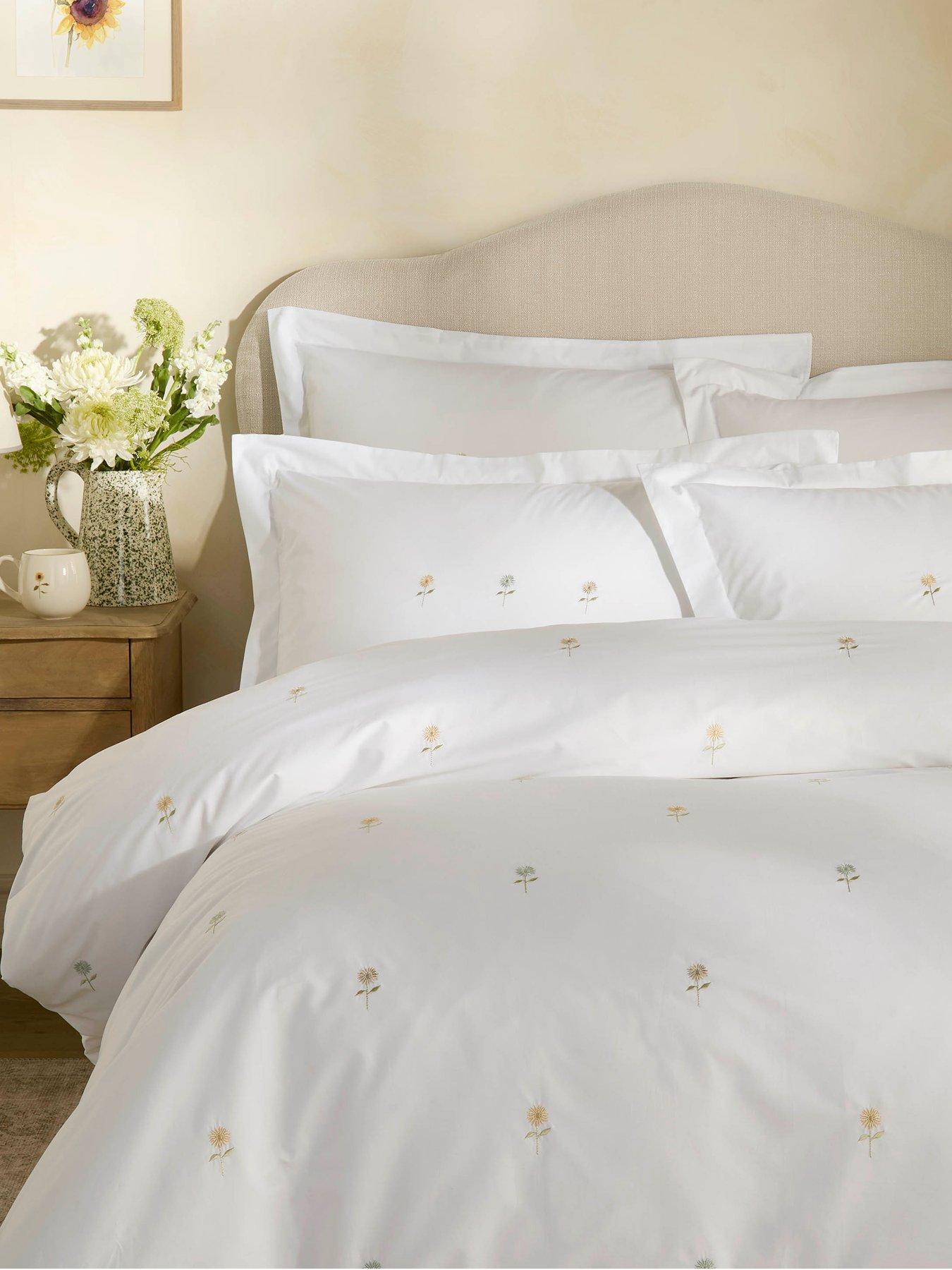 Image 1 of 7 of Sophie Allport Embriodered Sunflowers 100% Cotton White Quilt Set