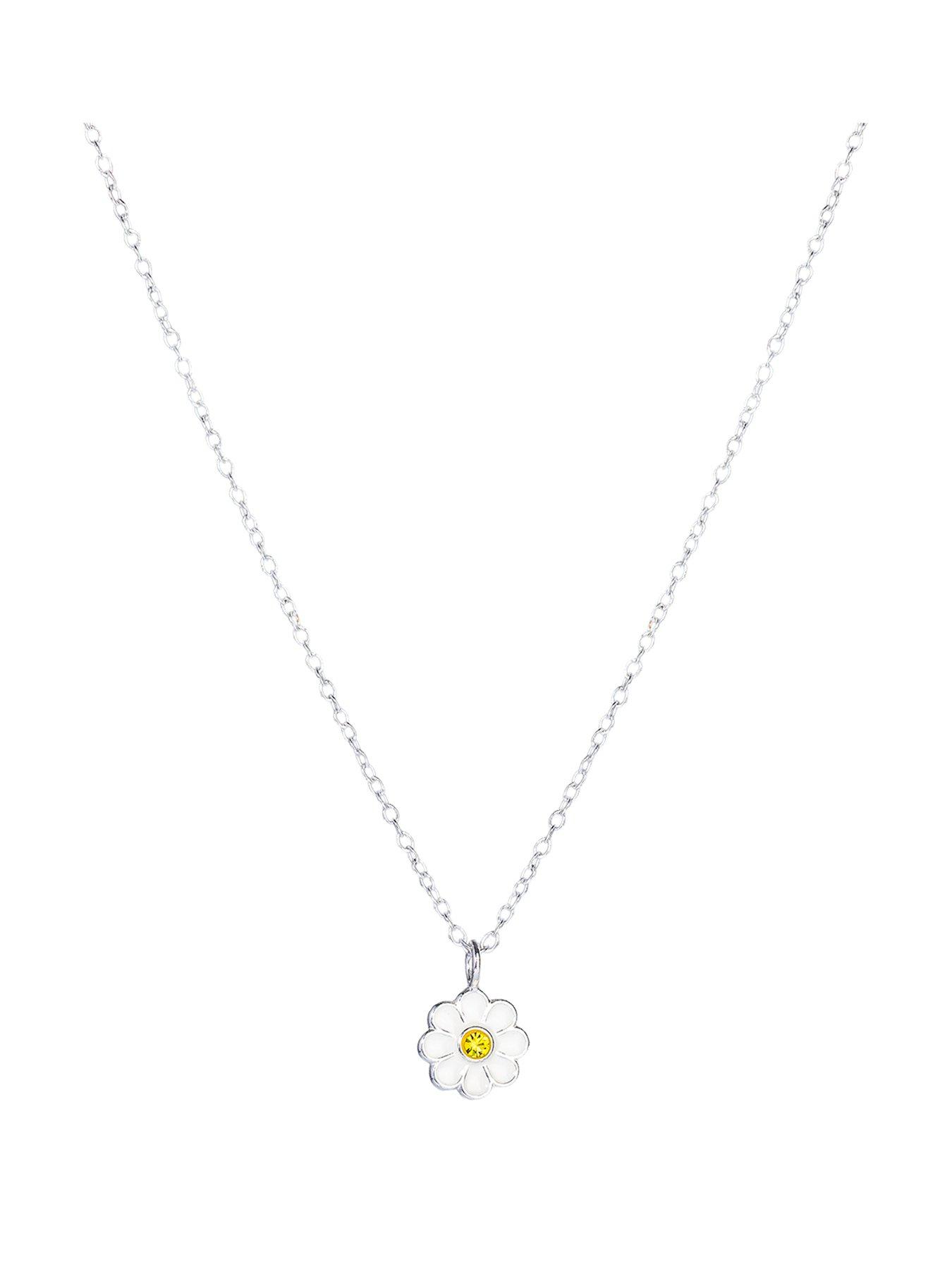 The Love Collection Sterling Silver Daisy Enamel Pendant