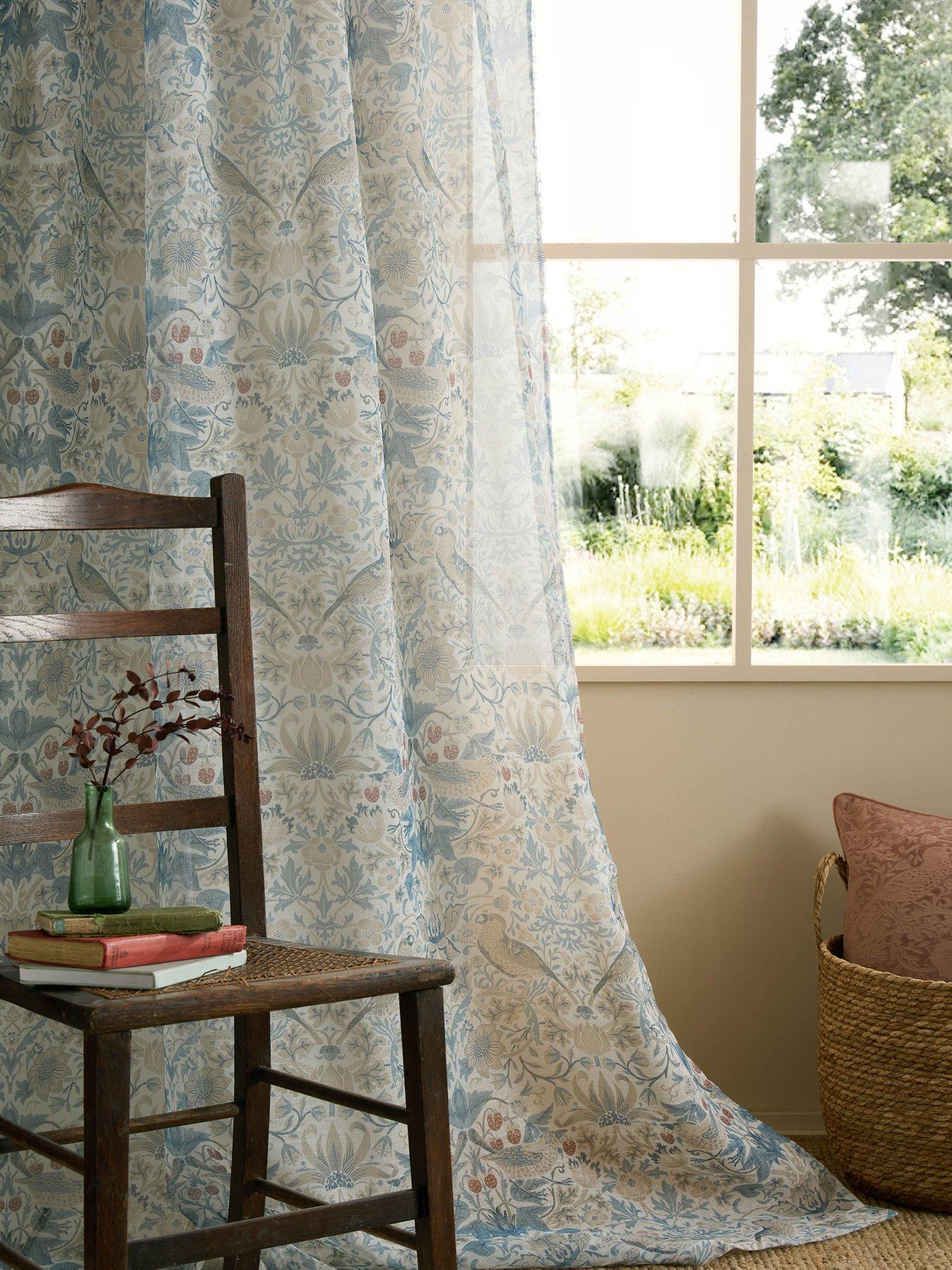 William Morris At Home Strawberry Thief Voile Slot Top Sheer Panel Curtain Hessian
