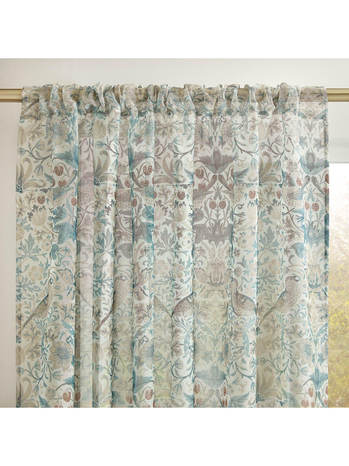 Image 2 of 2 of William Morris at Home Strawberry Thief Voile Slot Top Sheer Panel Curtain Hessian