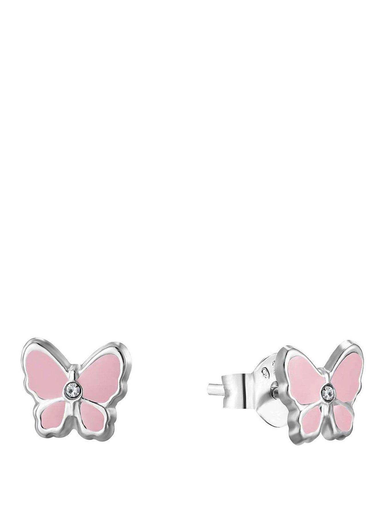 The Love Collection Enamelled pink butterfly with crystals stud earrings in a butterfly box