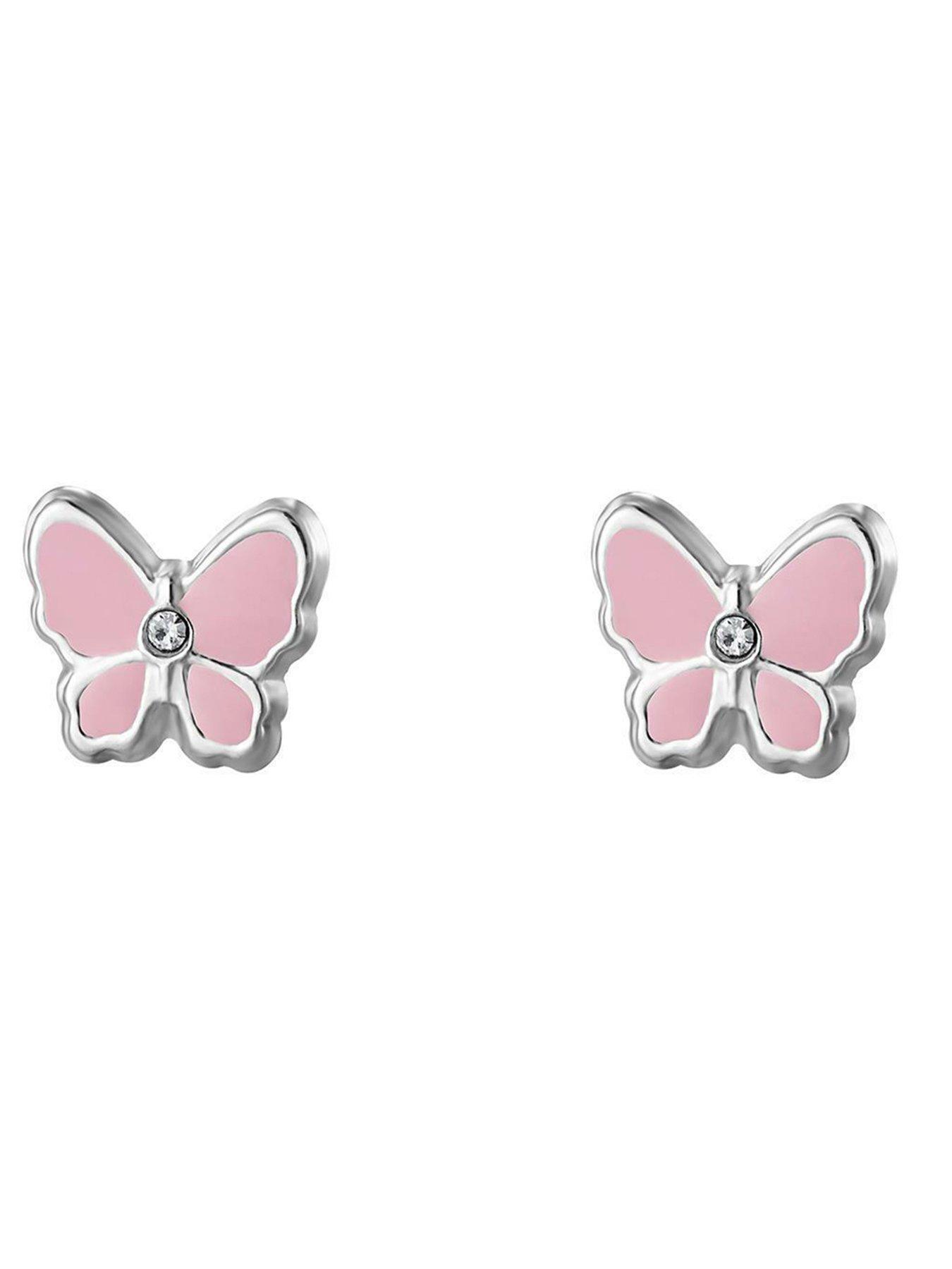 Image 3 of 7 of The Love Collection Enamelled pink butterfly with crystals stud earrings in a butterfly box