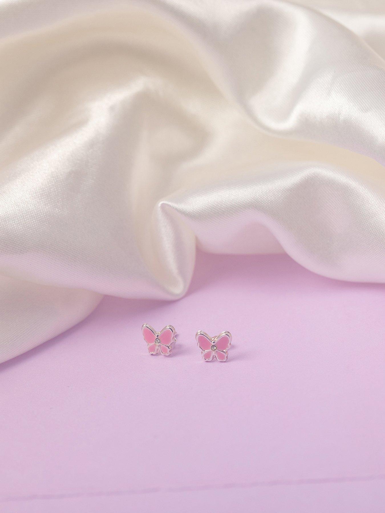Image 4 of 7 of The Love Collection Enamelled pink butterfly with crystals stud earrings in a butterfly box