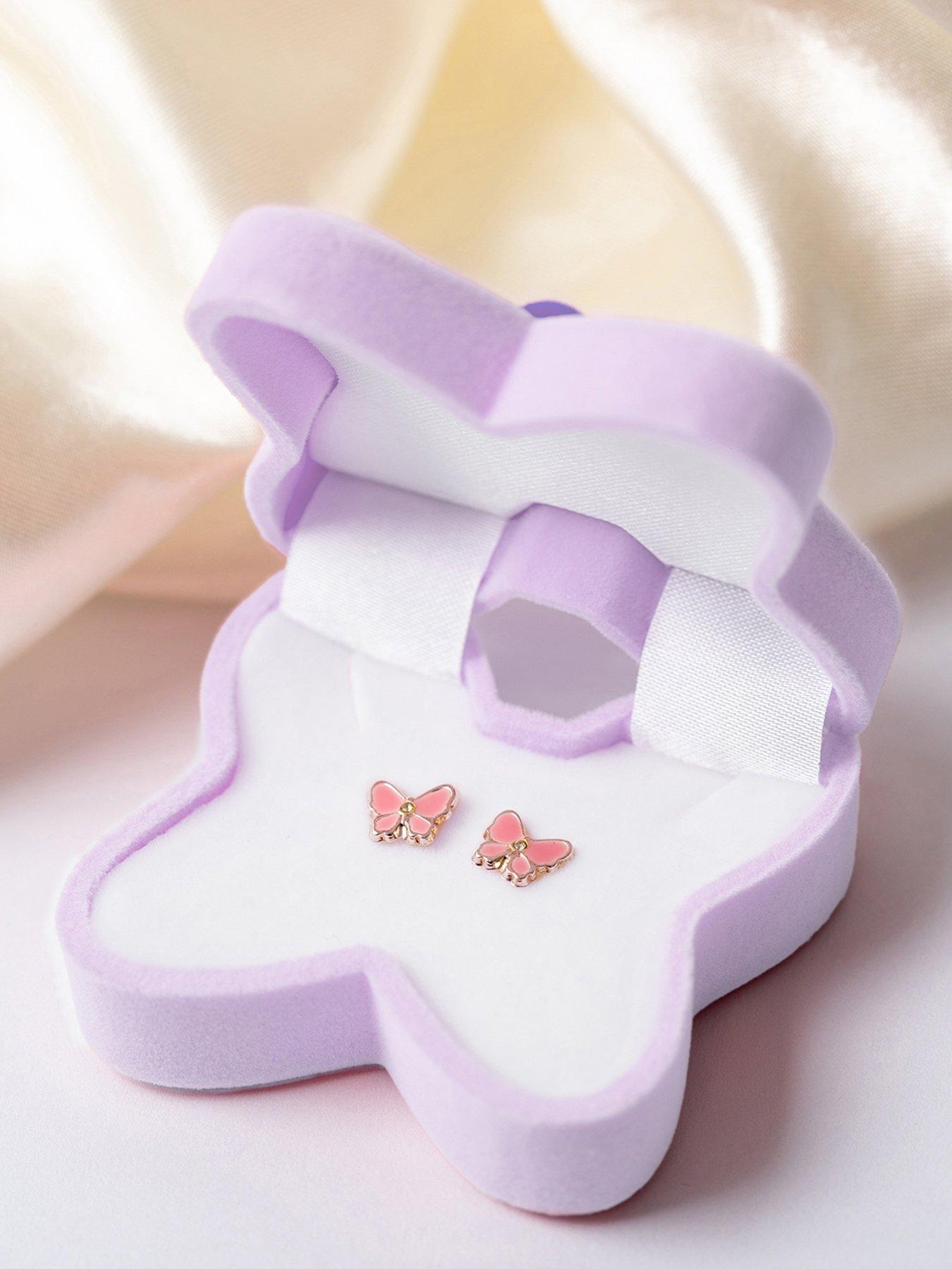 Image 7 of 7 of The Love Collection Enamelled pink butterfly with crystals stud earrings in a butterfly box