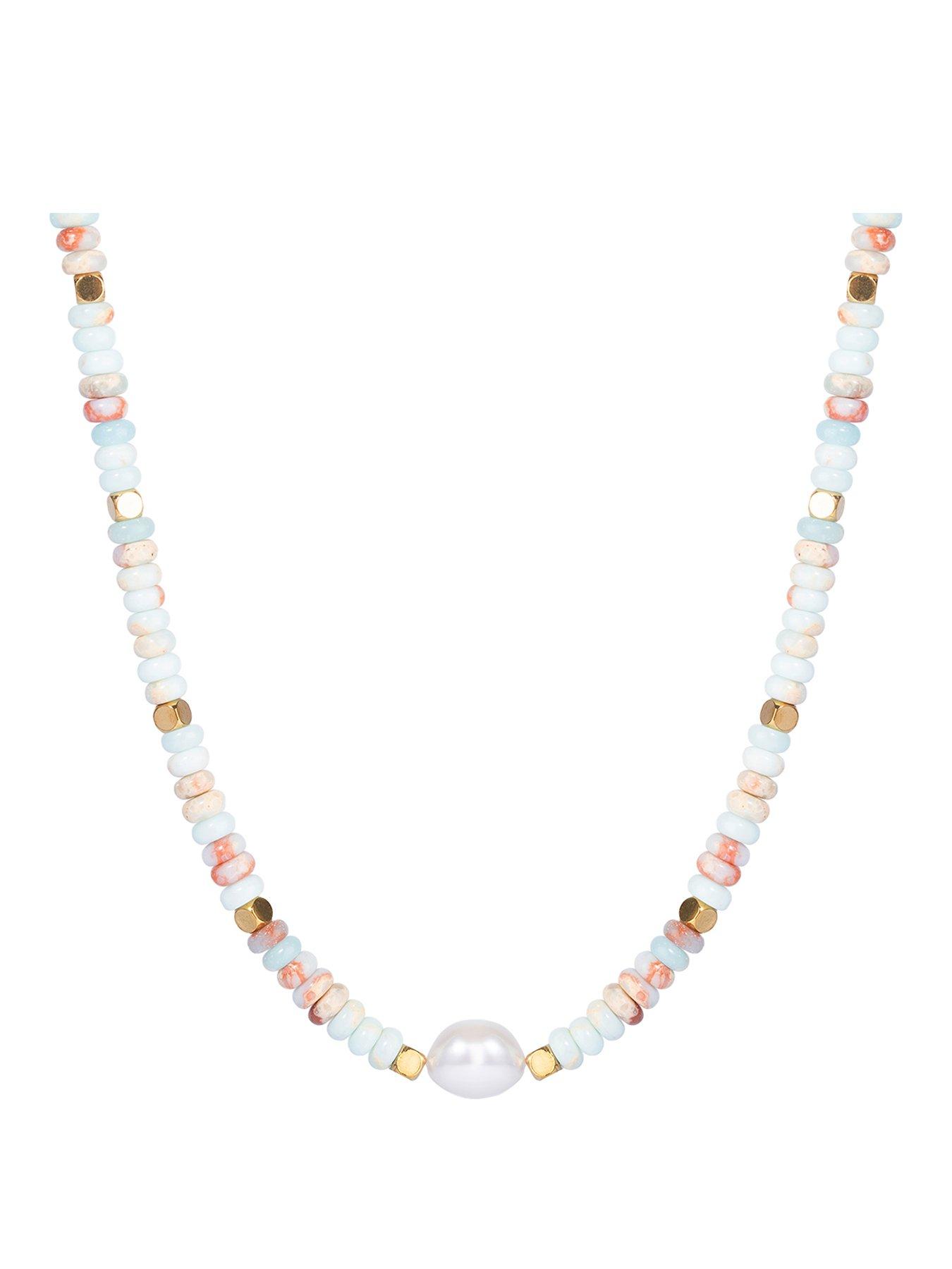The Love Collection 18ct Gold PVD Plated Stainless Steel Gemstone & Freshwater Pearl Necklace