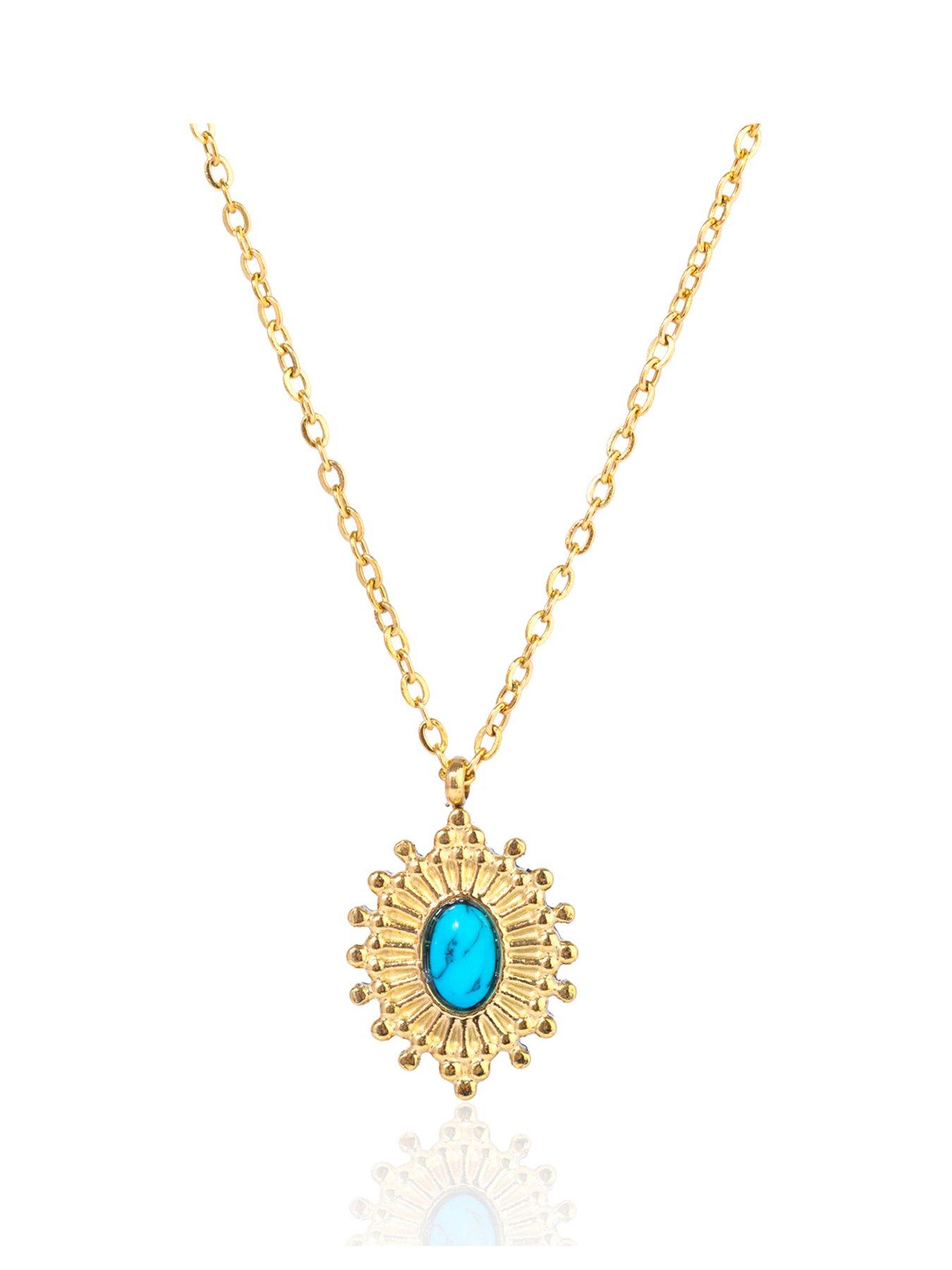 The Love Collection Gold Plated Stainless Steel Boho Turquoise Pendant Necklace