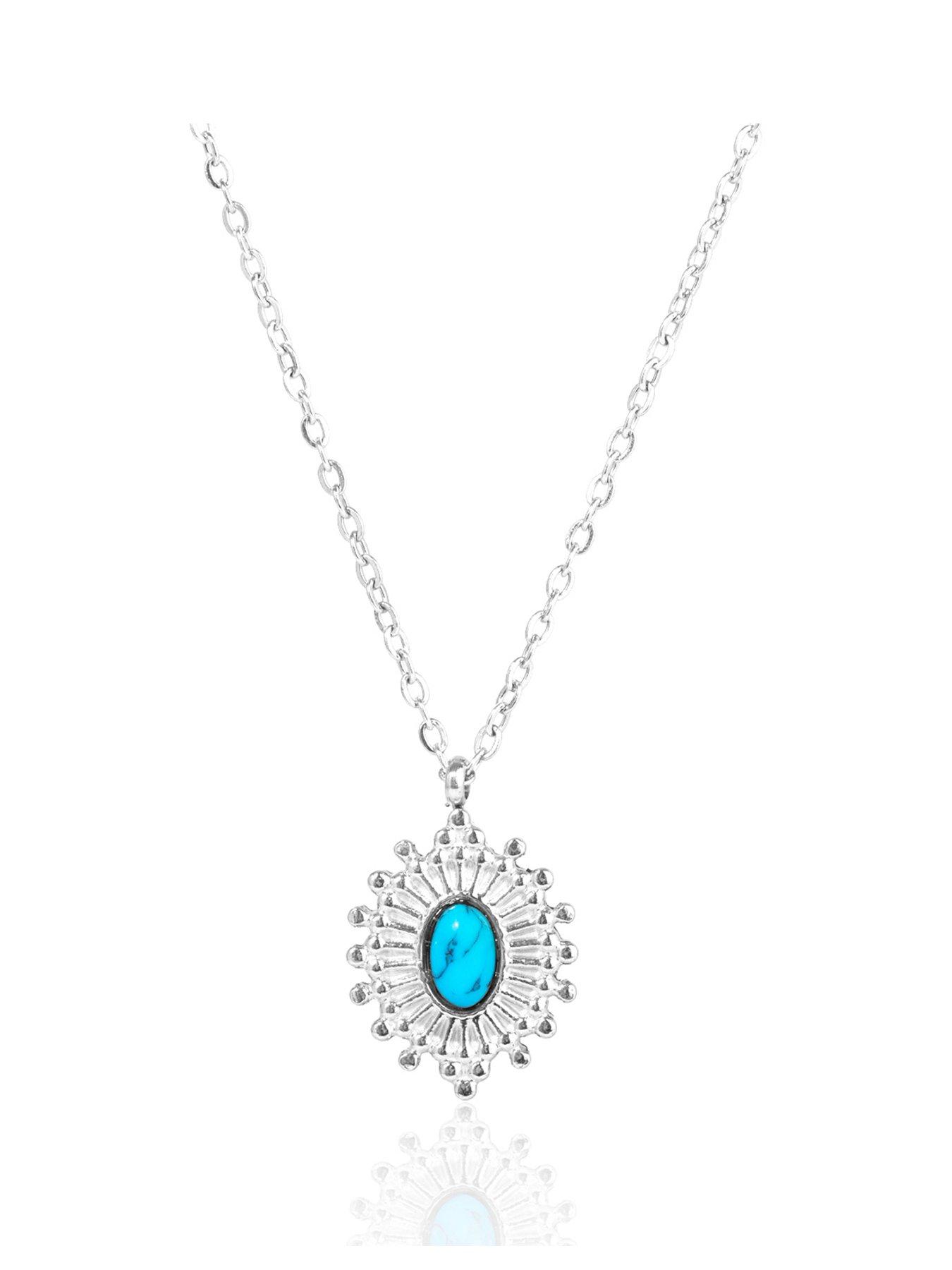 The Love Collection Stainless Steel Boho Turquoise Pendant Necklace