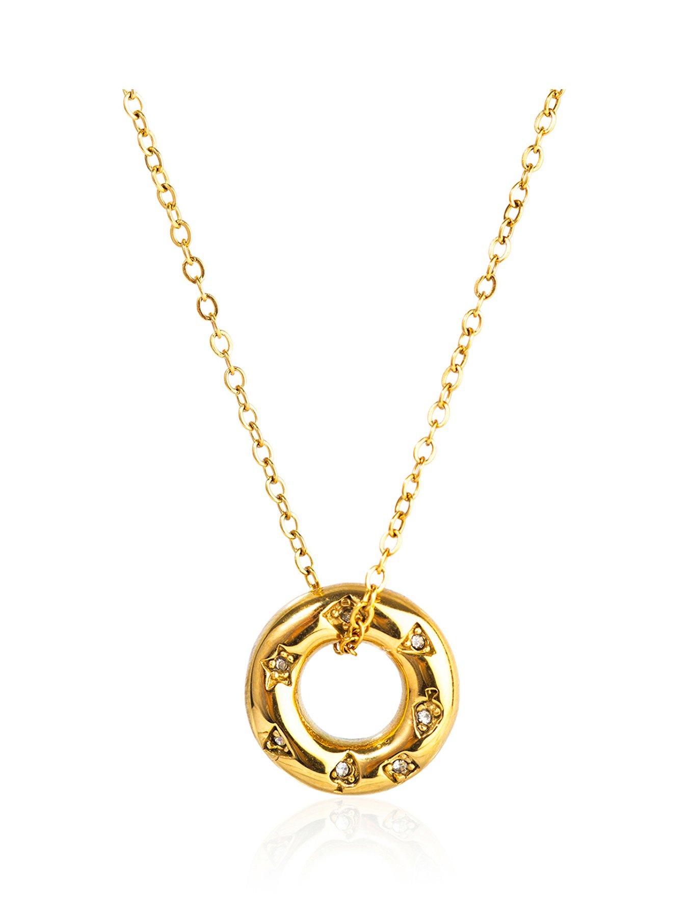 The Love Collection Gold Plated Stainless Steel CZ Donut Pendant Necklace