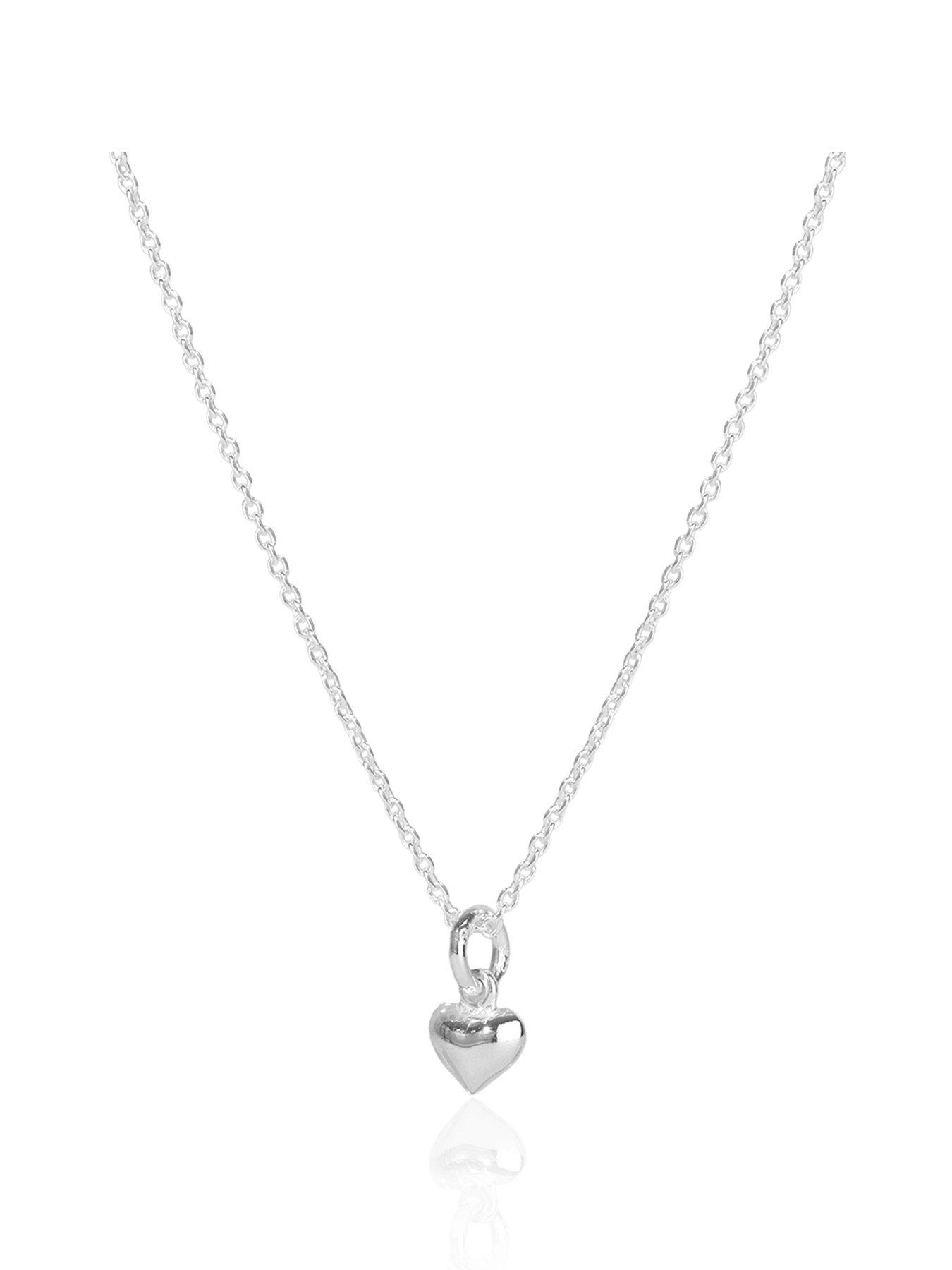 The Love Collection Sterling Silver Dainty Puffy Heart Charm with Curb Chain