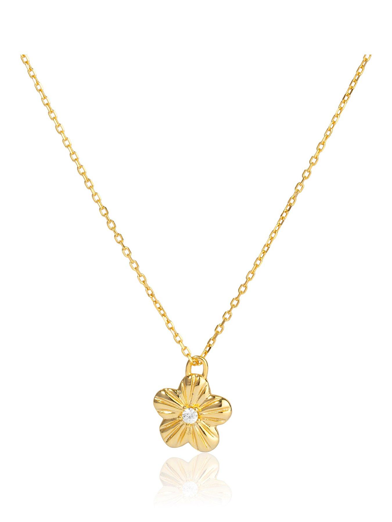 The Love Collection Gold Plated Sterling Silver Flower CZ Necklace