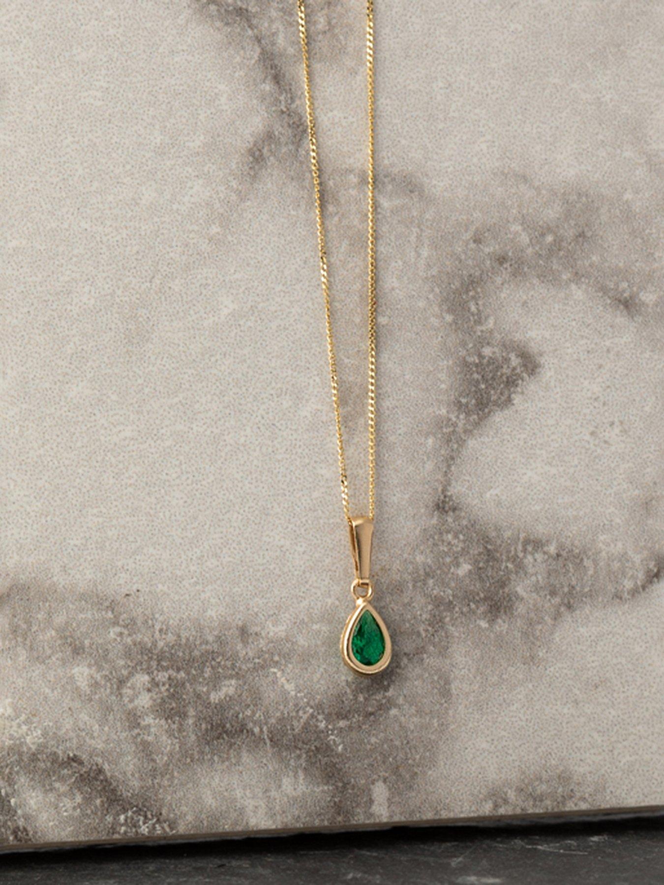 The Love Collection 9ct Gold Yellow Emerald Pear Shape Rubover Necklace