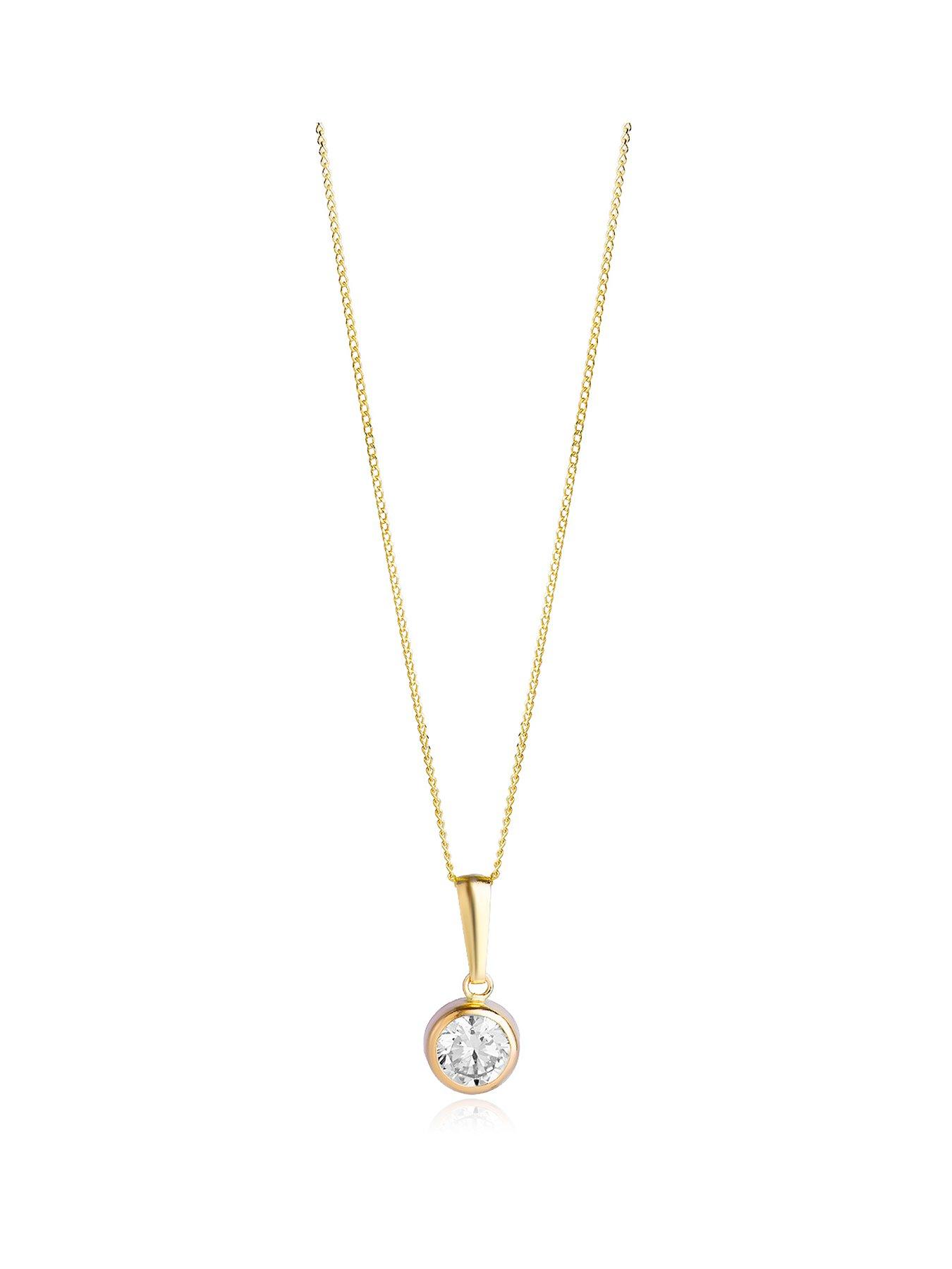 The Love Collection 9ct Yellow Gold White CZ Rubover Pendant