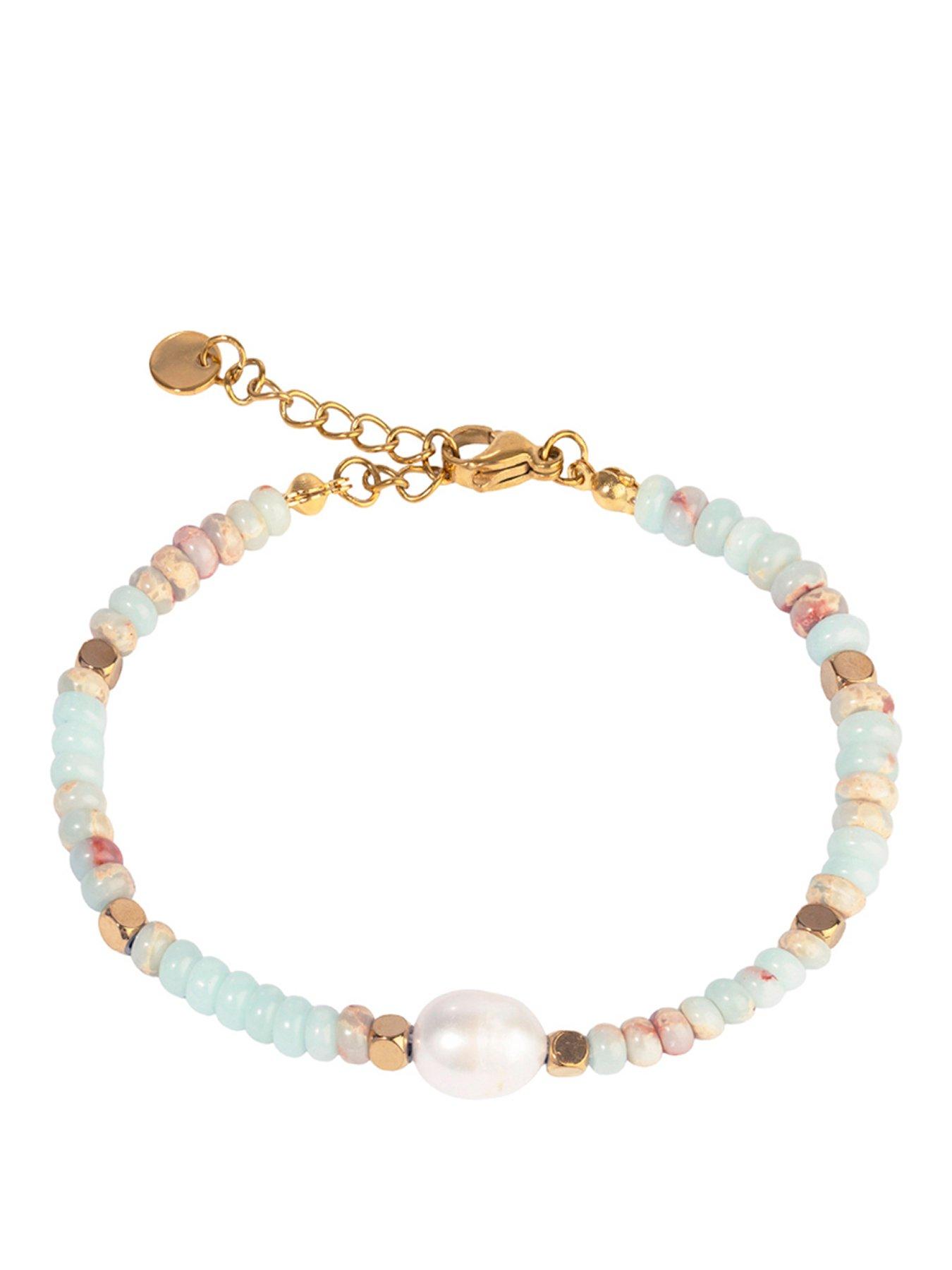 The Love Collection 18ct Gold PVD Plated Stainless Steel Gemstone & Freshwater Pearl Bracelet