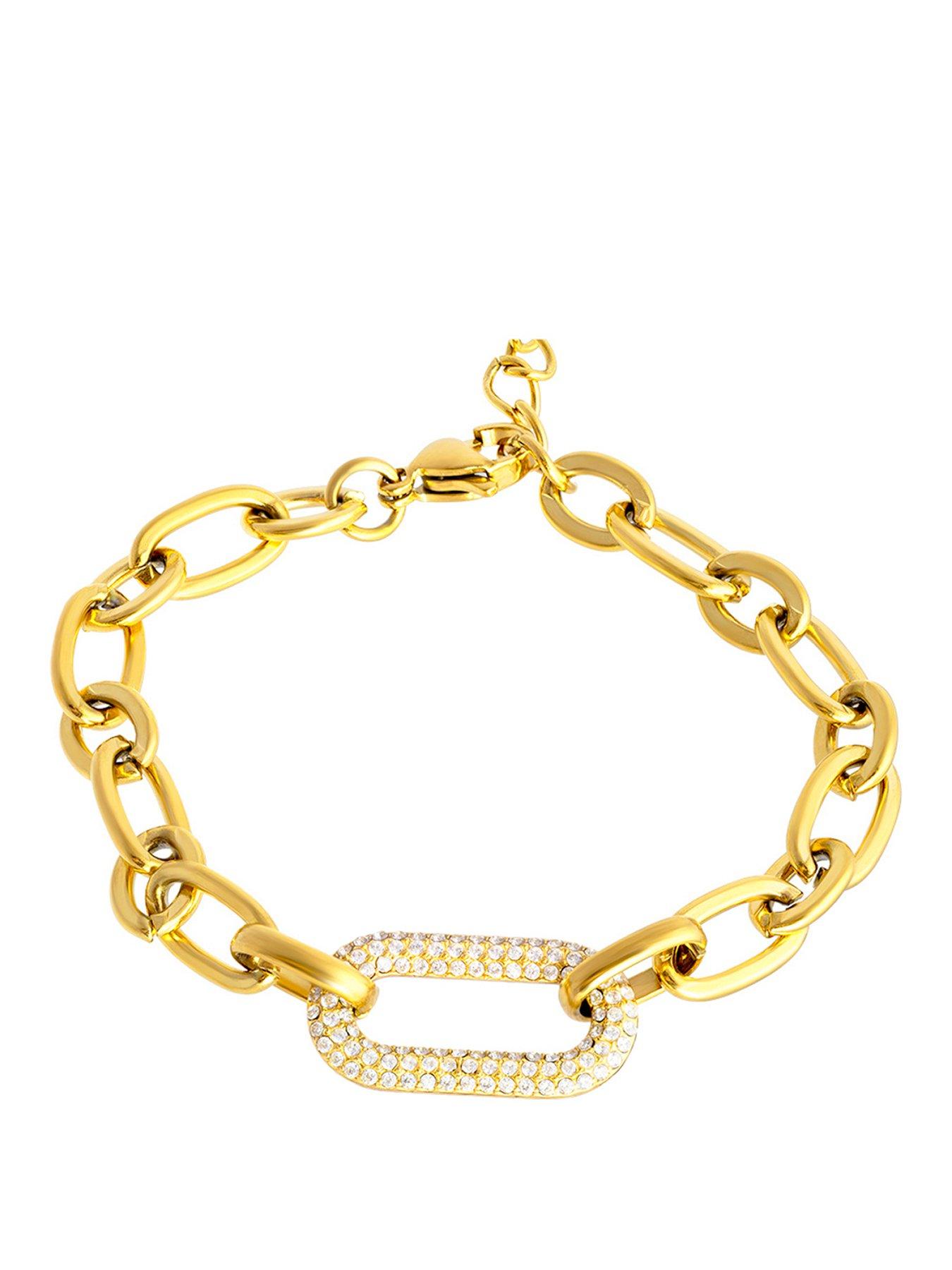 The Love Collection Gold Plated Stainless Steel CZ Link Bracelet