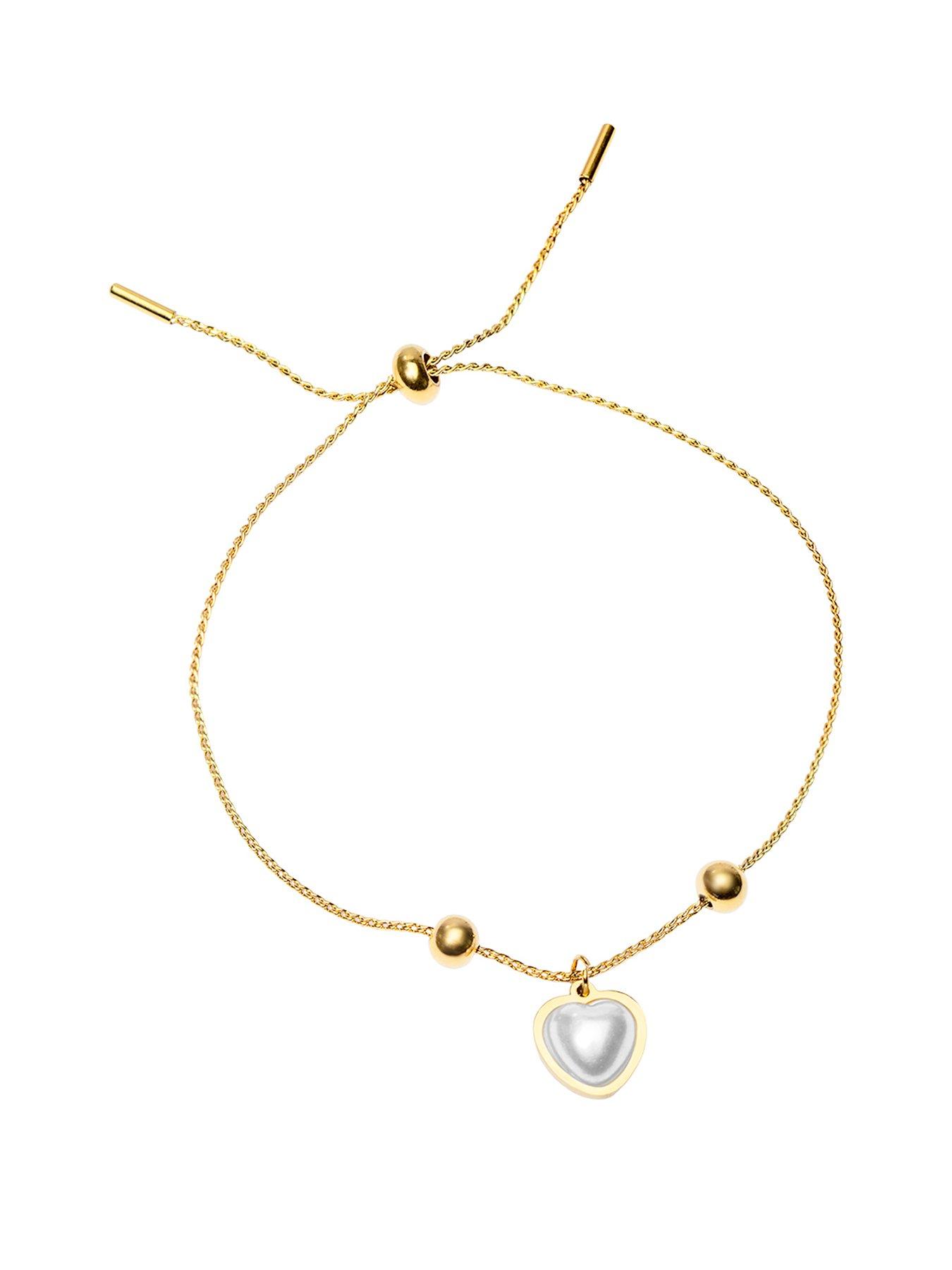 The Love Collection Gold Plated Stainless Steel Pearl Heart Adjustable Bracelet