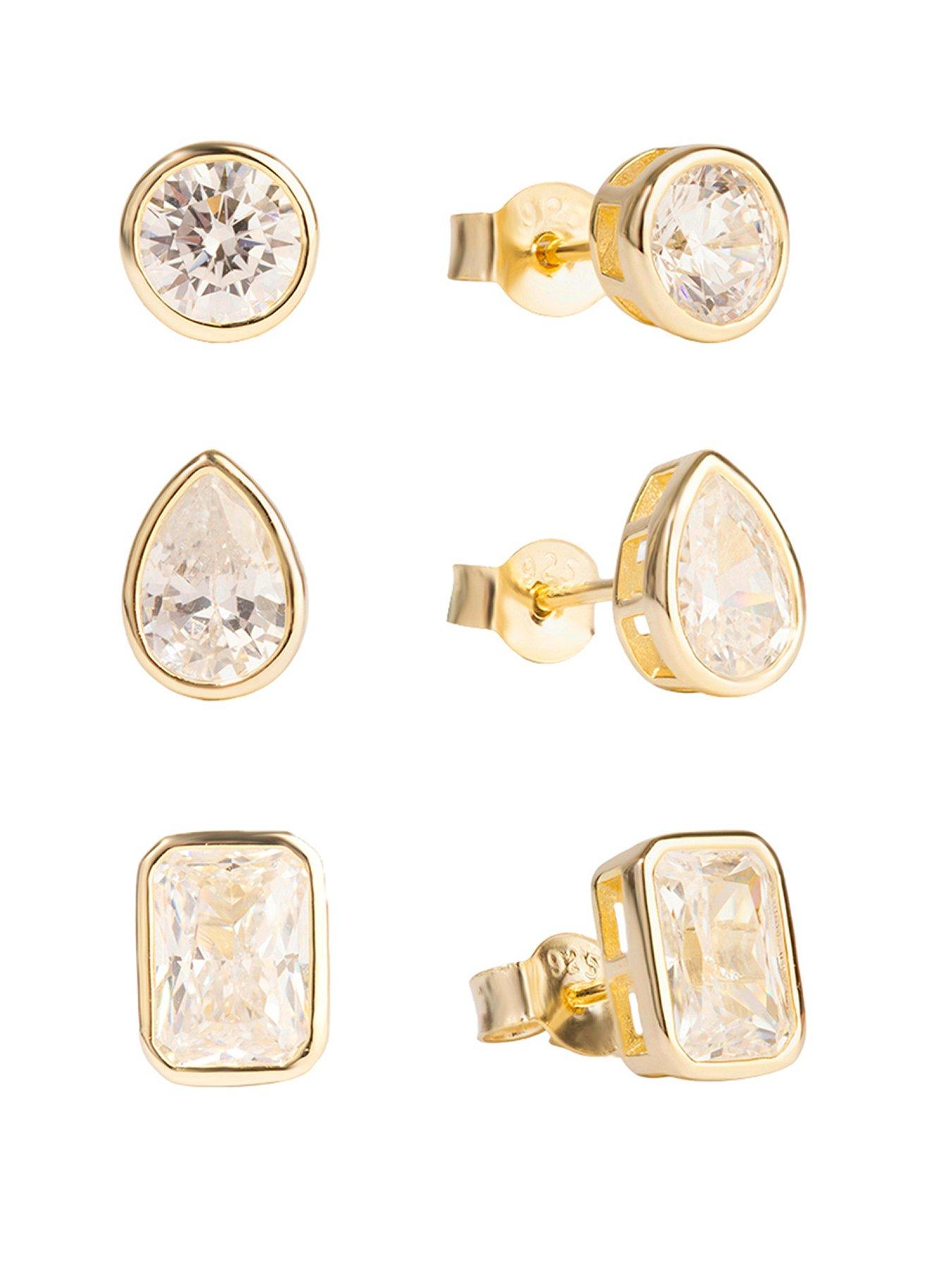 The Love Collection Gold Plated Sterling Silver Multi Shape CZ Set Rub Over Stud Set